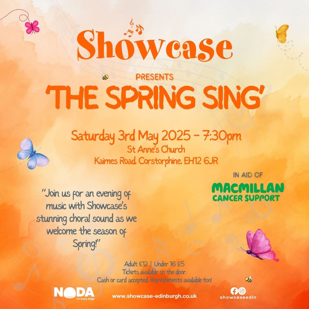 🌸✨ Join us for The Spring Sing – a heartwarming evening of music in support of Macmillan Cancer Support 🎶
🗓 Saturday 3rd May
🕢 7:30pm
📍 St Anne’s Church, Edinburgh
Our Spring Concert will feature our impeccable choral sound that&rs