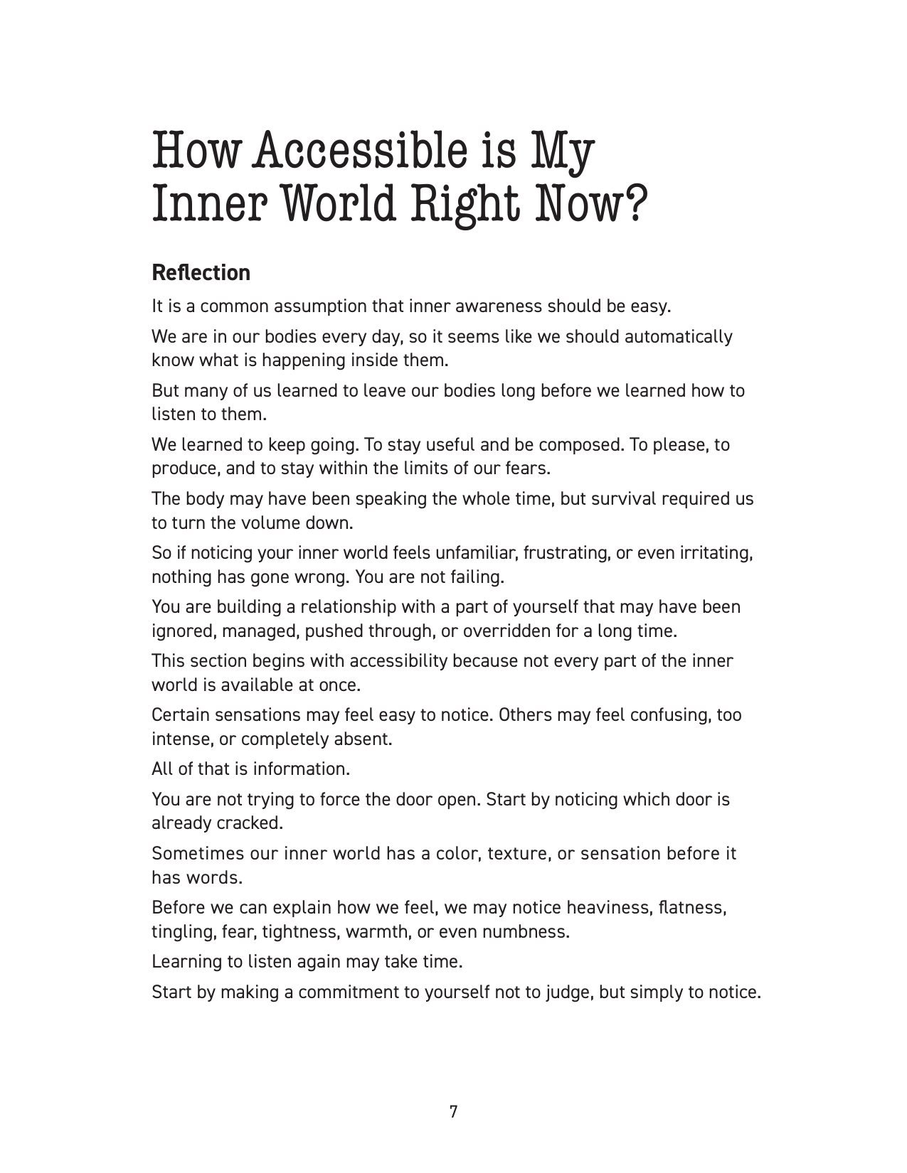 A reflection page from Section One