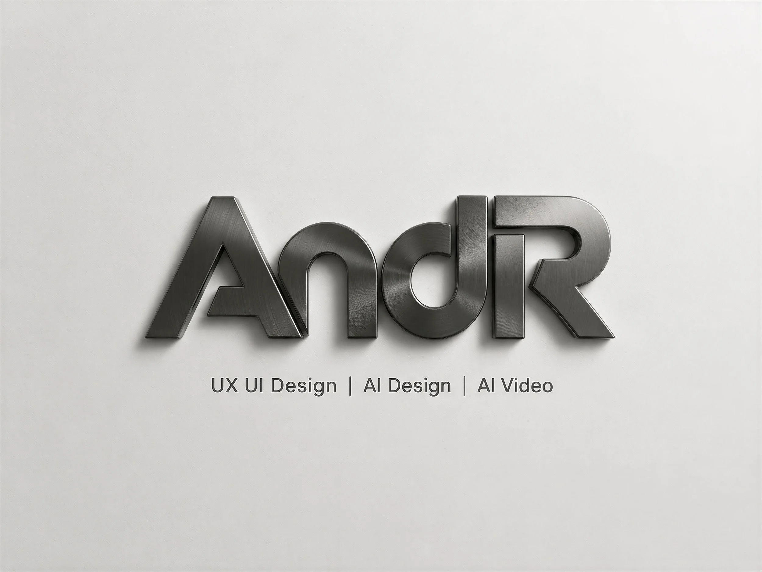 Close-up of metallic 3D letters spelling 'ADoP' on a white background with smaller text below reading 'UX UI Design | AI Design | AI Video'.