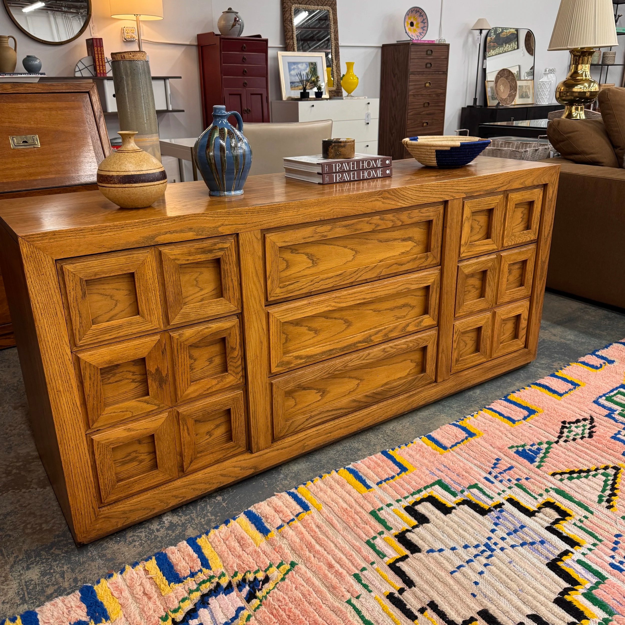 Vintage Thomasville Oak Dresser (66.5W x 19D x 29.5H)