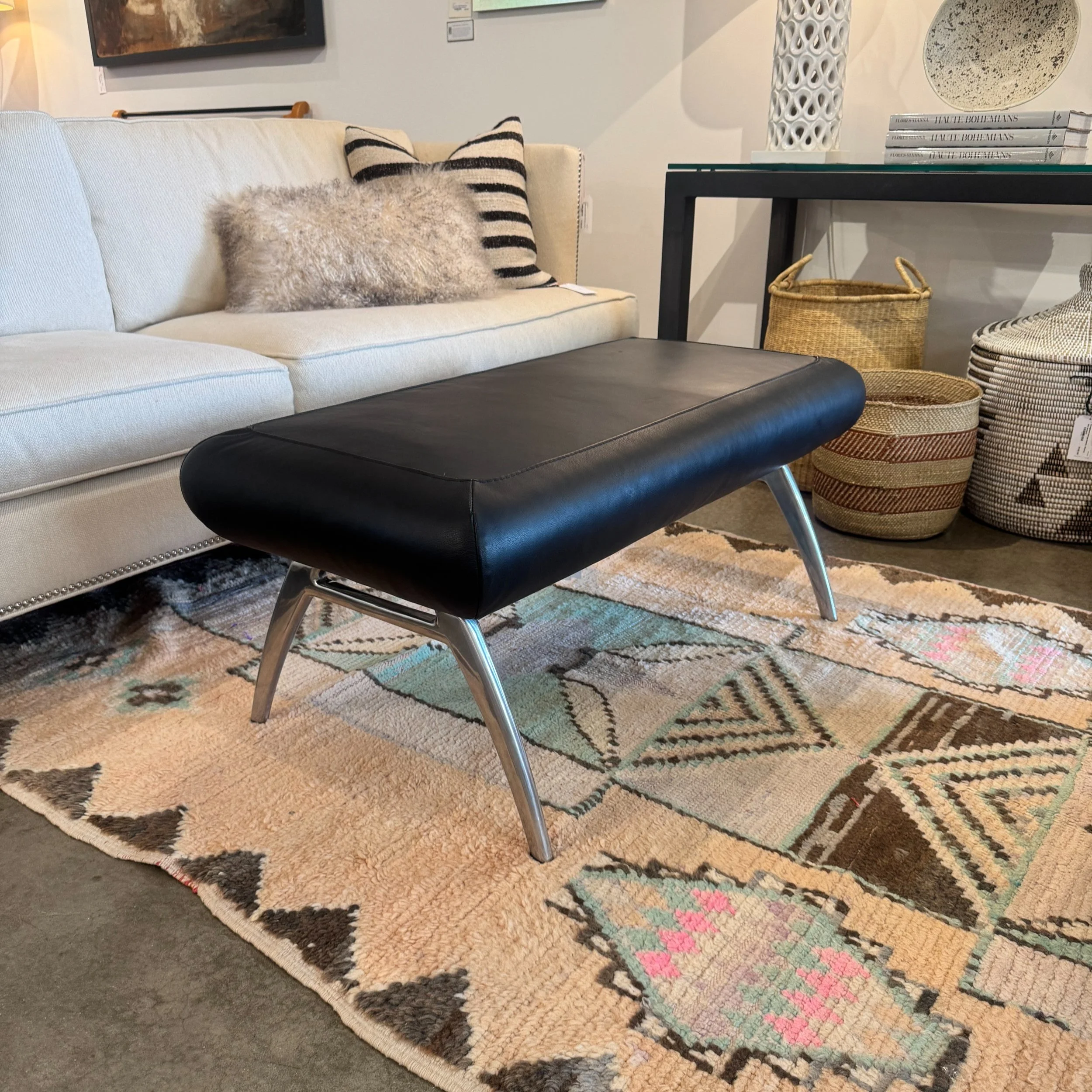 Otello Black Leather Ottoman by Stressless