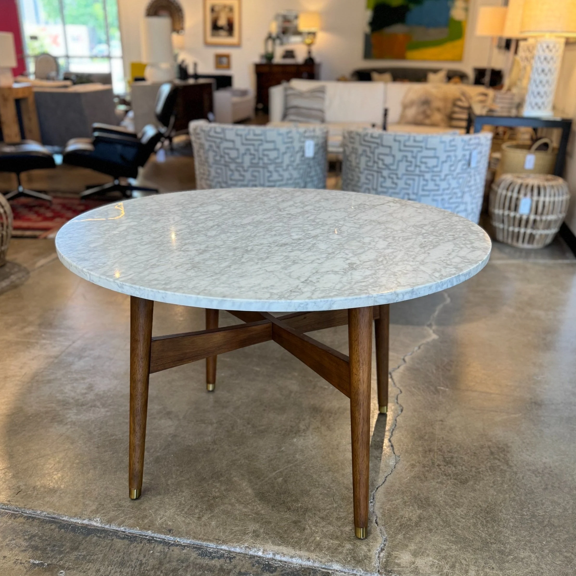 SOLD - West Elm Reeve Marble Top Table - 42d x 30h