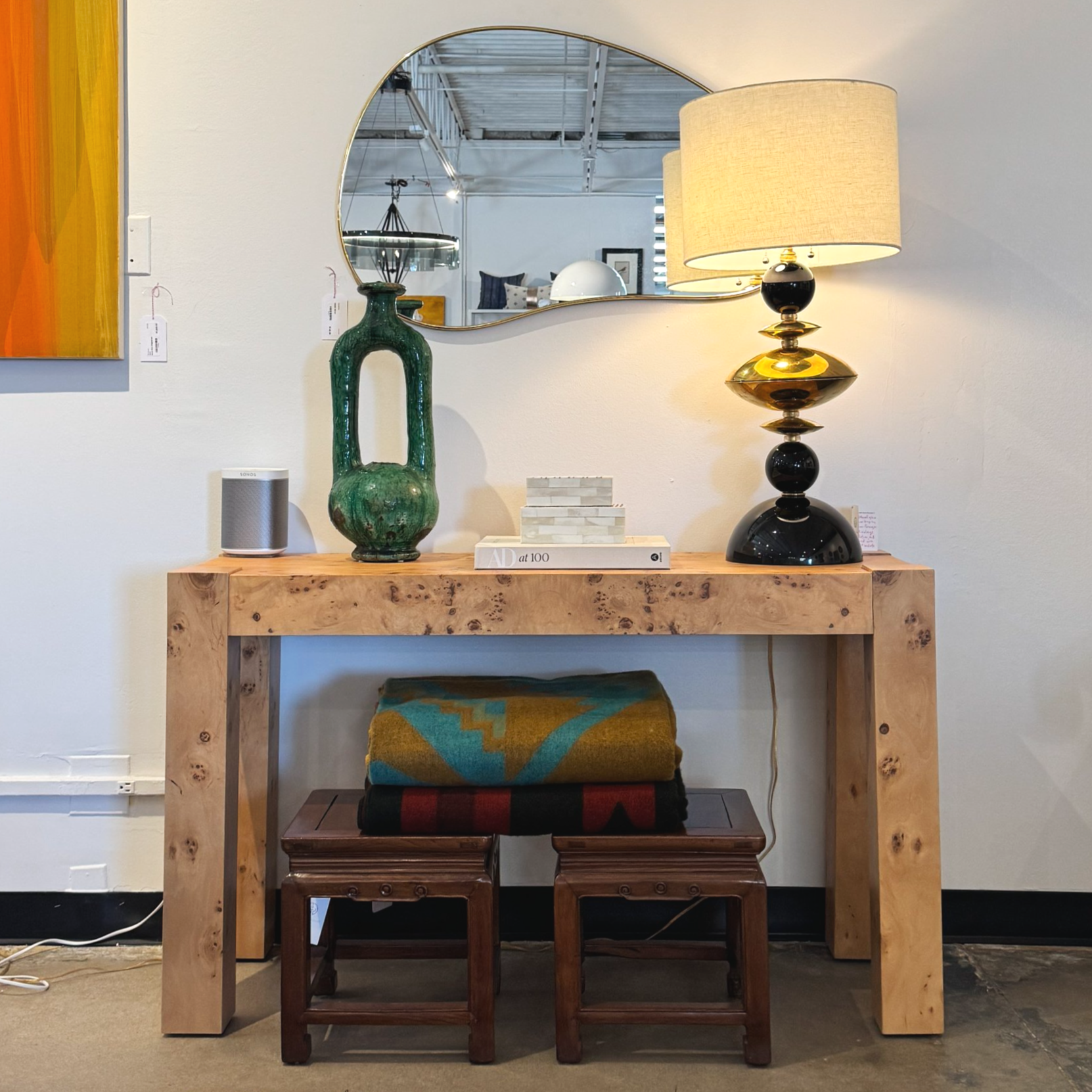 SOLD - Burl Wood Desk/Console - 50"w x 18"d x 30"h