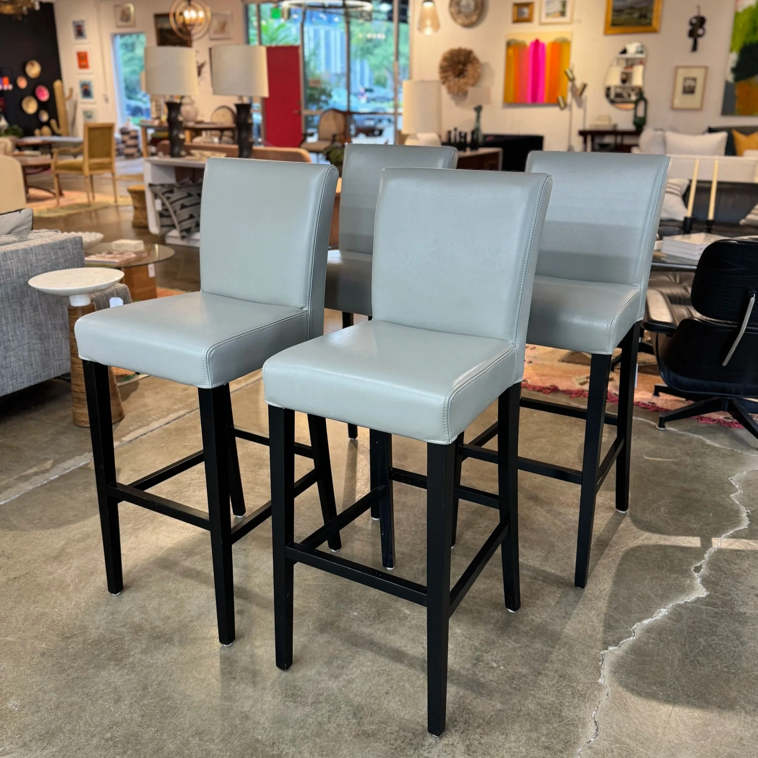 Crate & Barrel Leather Bar Stool (x4)