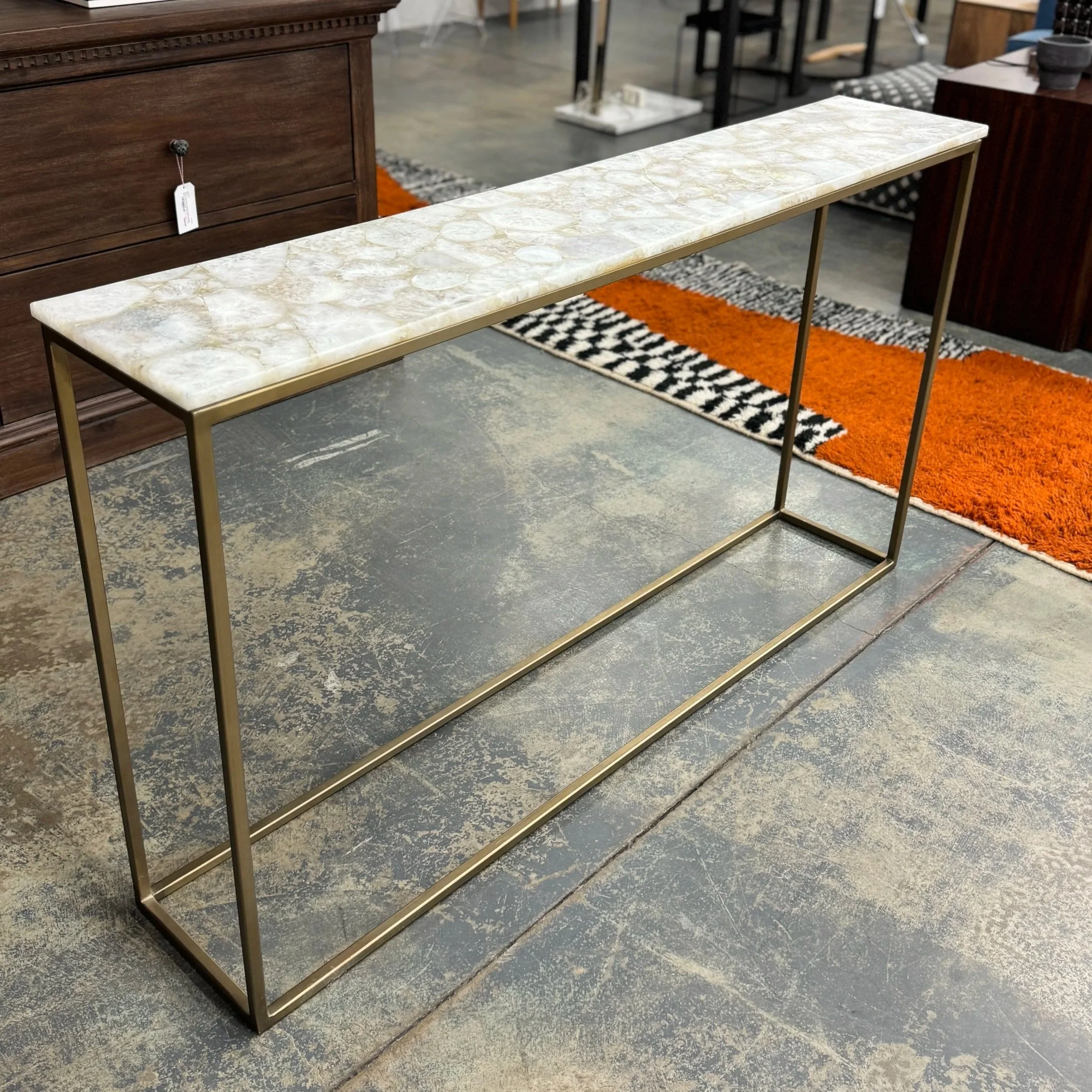 SOLD - Marble & Brass Console (52"W x 10"D x 30"H)