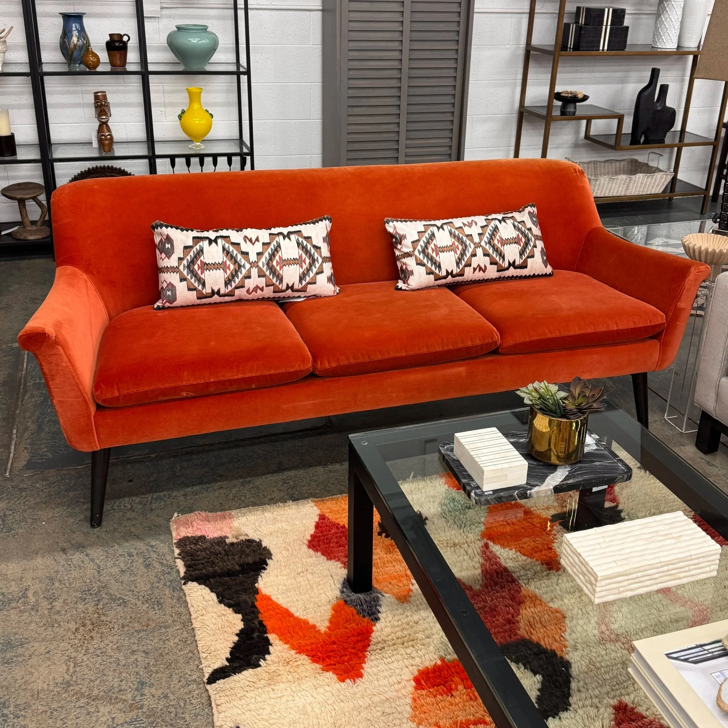 SOLD - Room & Board Apricot Velvet Sofa - 80W x 30D x 31H