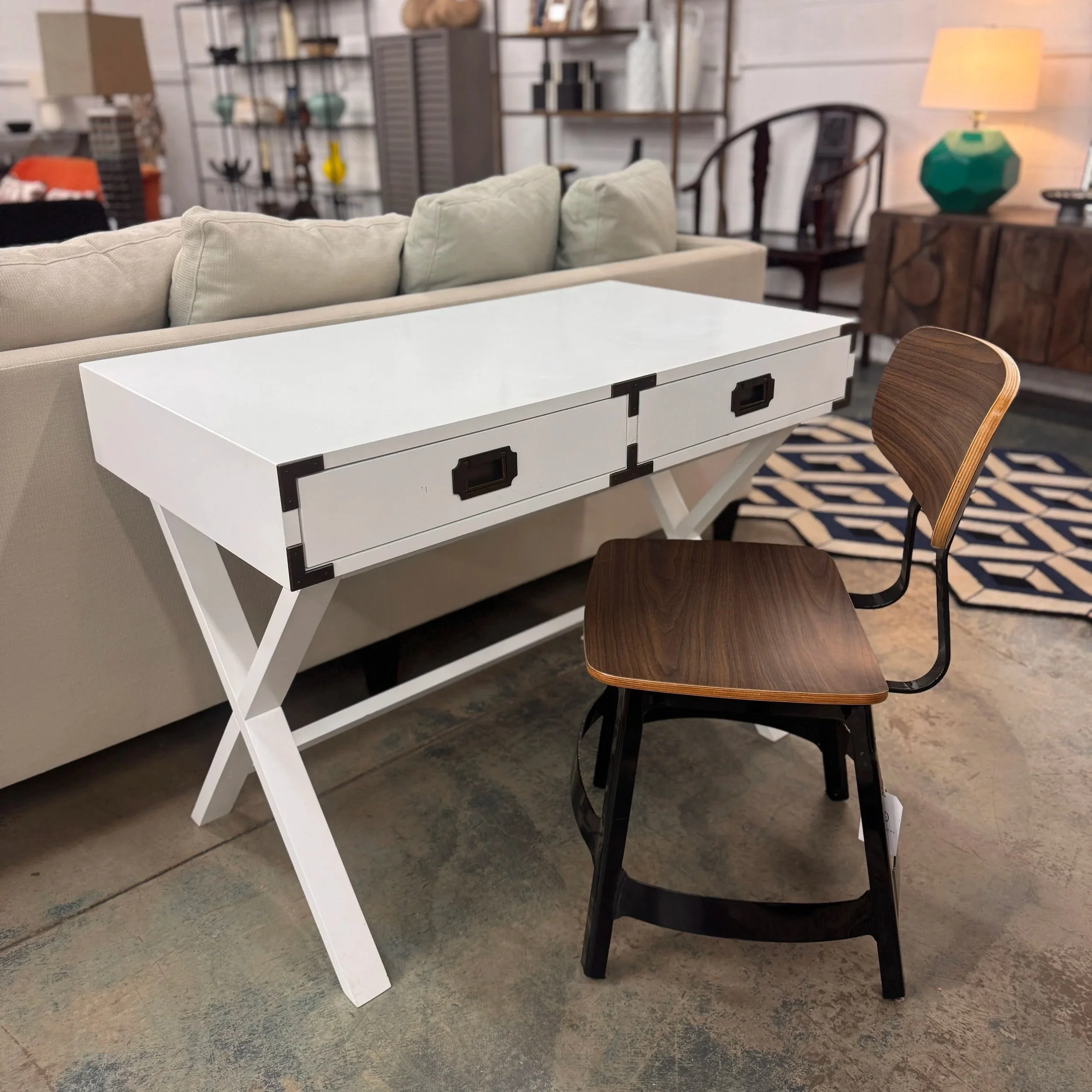 SOLD - Crate & Barrel Campaign Desk - 40.25W x 22.25H x 30.25H