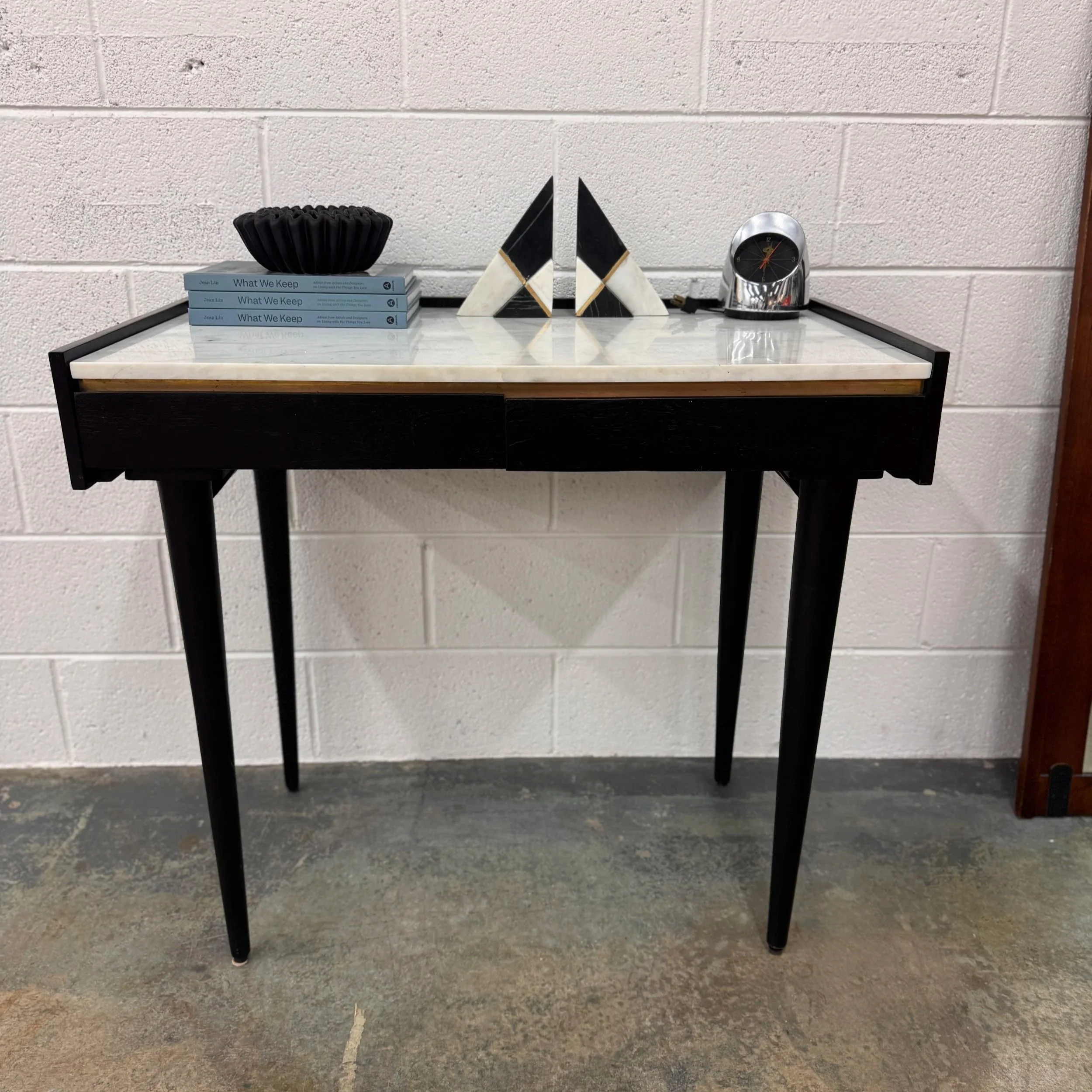 SOLD - Black Desk with Marble Top - 34.6W x 19.7D x 30.3H