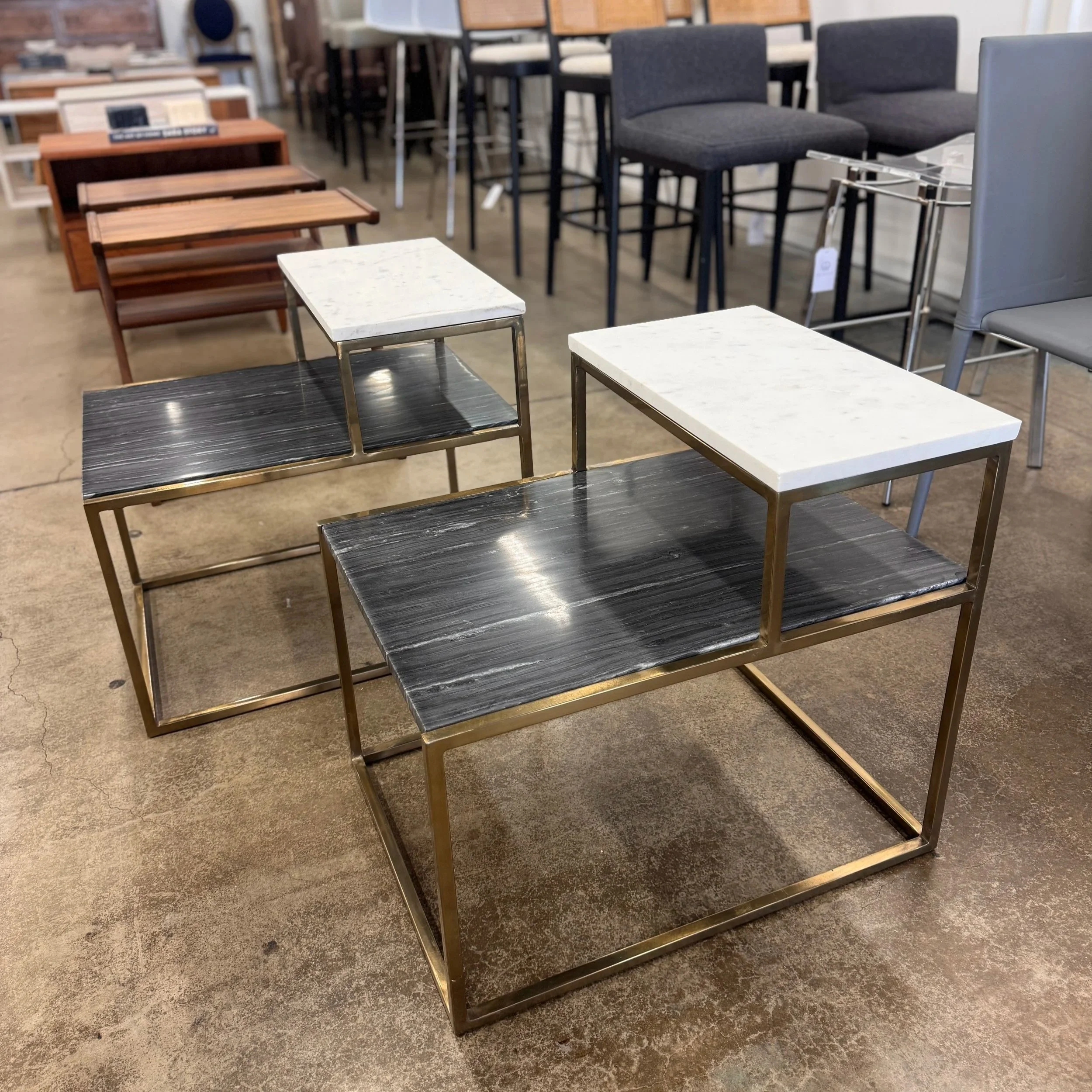 SOLD - CB2 2-tier gray & white marble side table - 18W x 24D x 22H