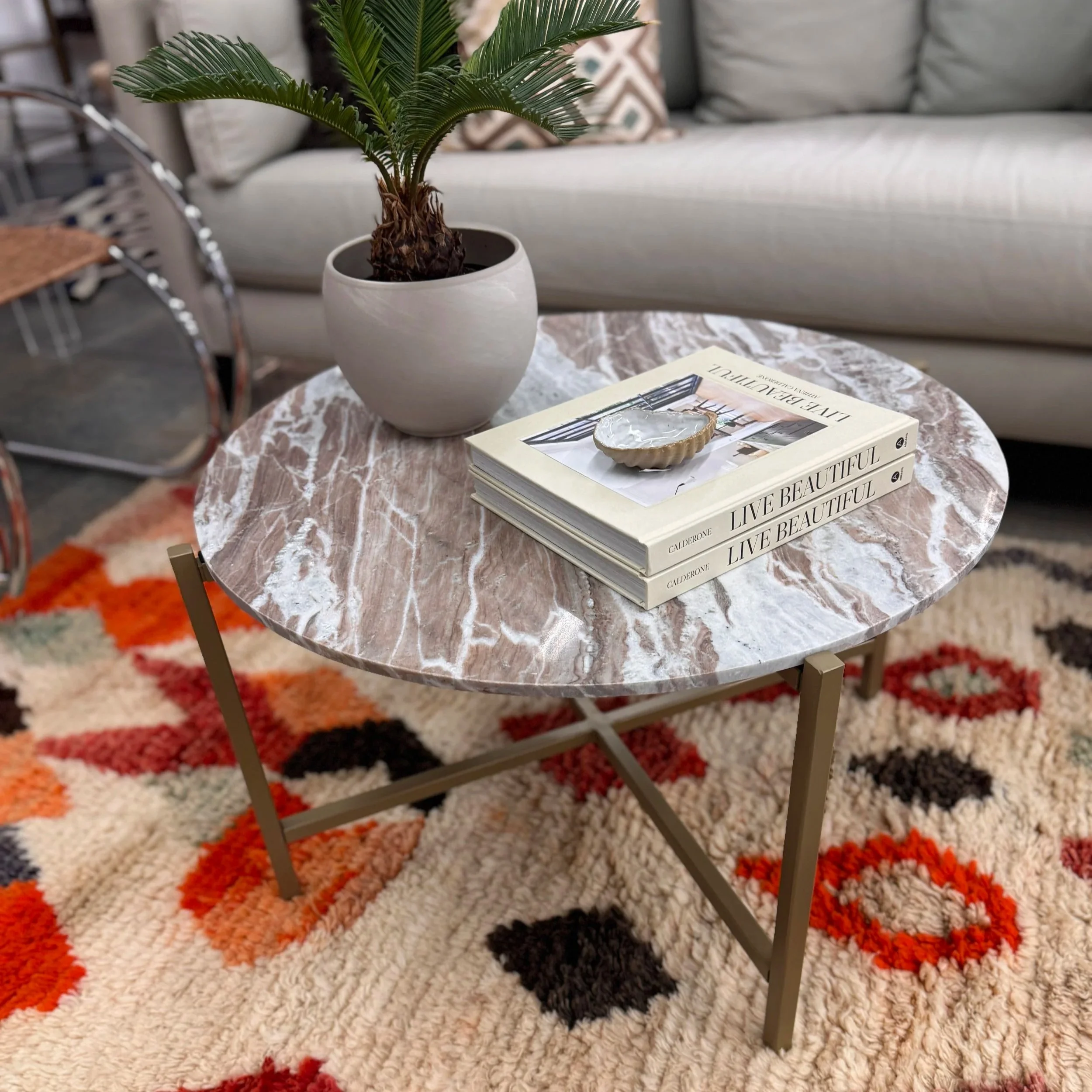 Brown Marble Top Coffee Table - 28"D