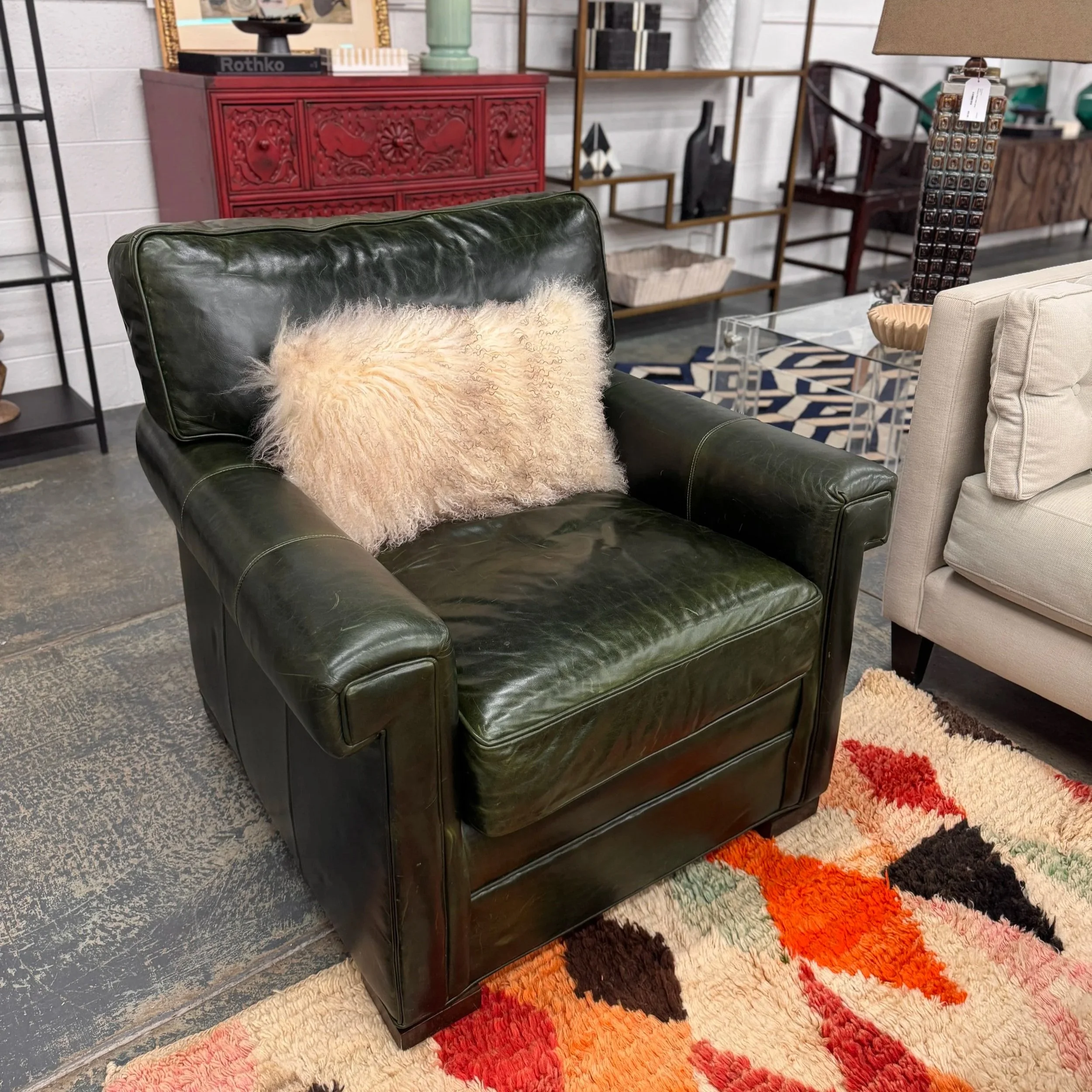 SOLD - Vanguard Green Leather Club Chair (x2)