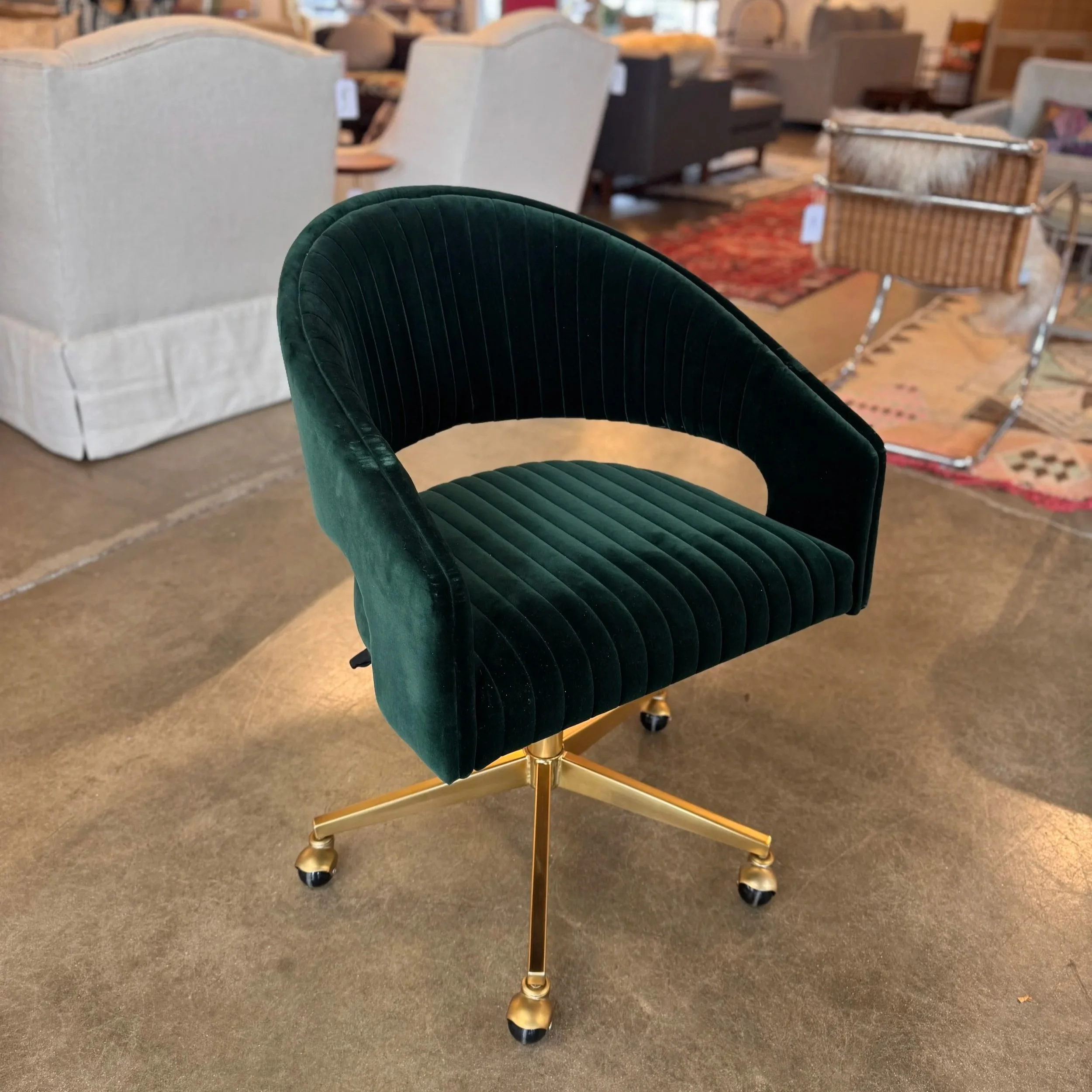 SOLD - CB2 Green Velvet Swivel Chair