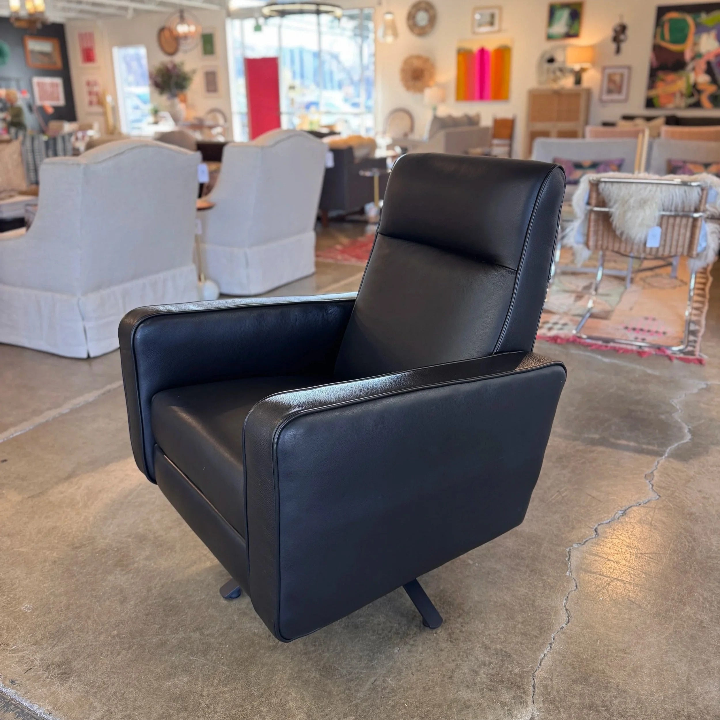 SOLD - Room & Board Leather Swivel Recliner - 36D x 32W x 39H