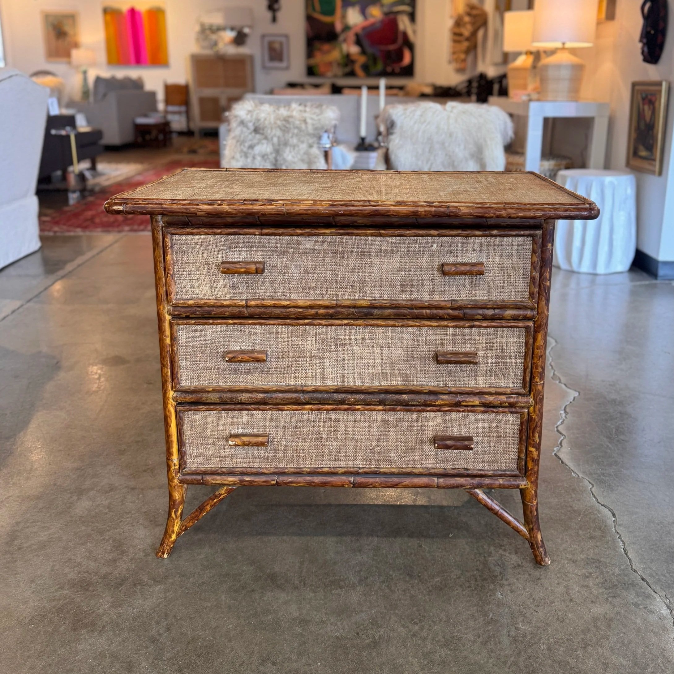 SOLD - Vintage Bamboo & Rattan Dresser (34.5W x 20.5D x 30H)
