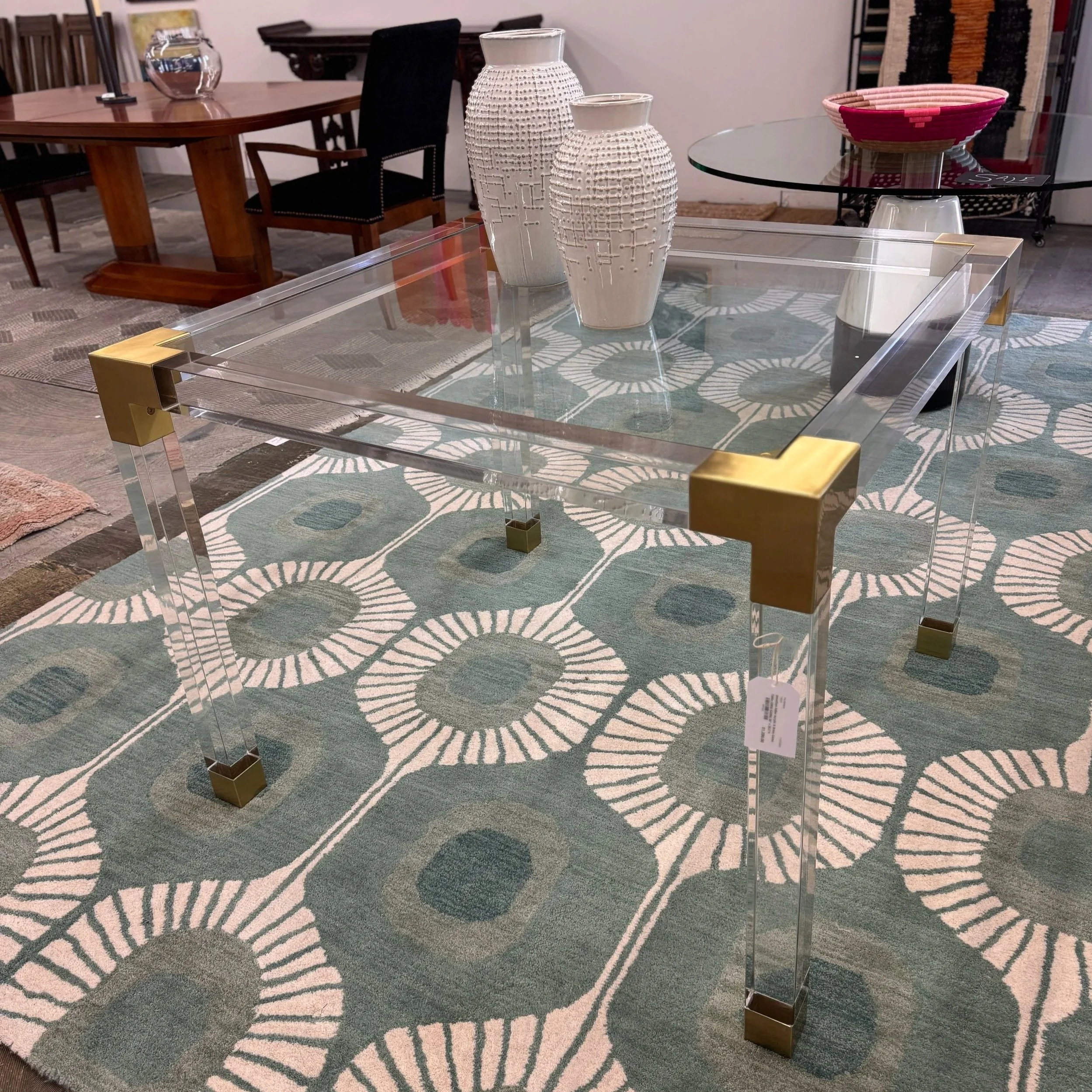 Jonathan Adler Acrylic & Brass Game Table - 38" x 29.5"H