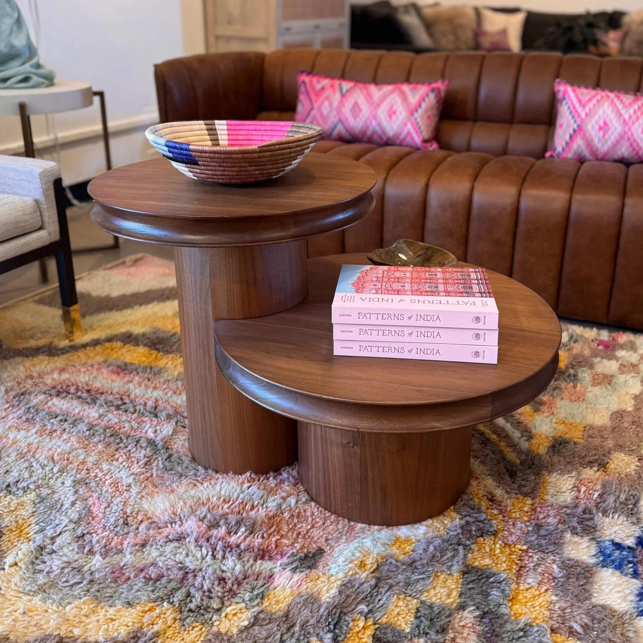 SOLD - Crate & Barrell Walnut Tiered Table - 33W x 24D x 22H