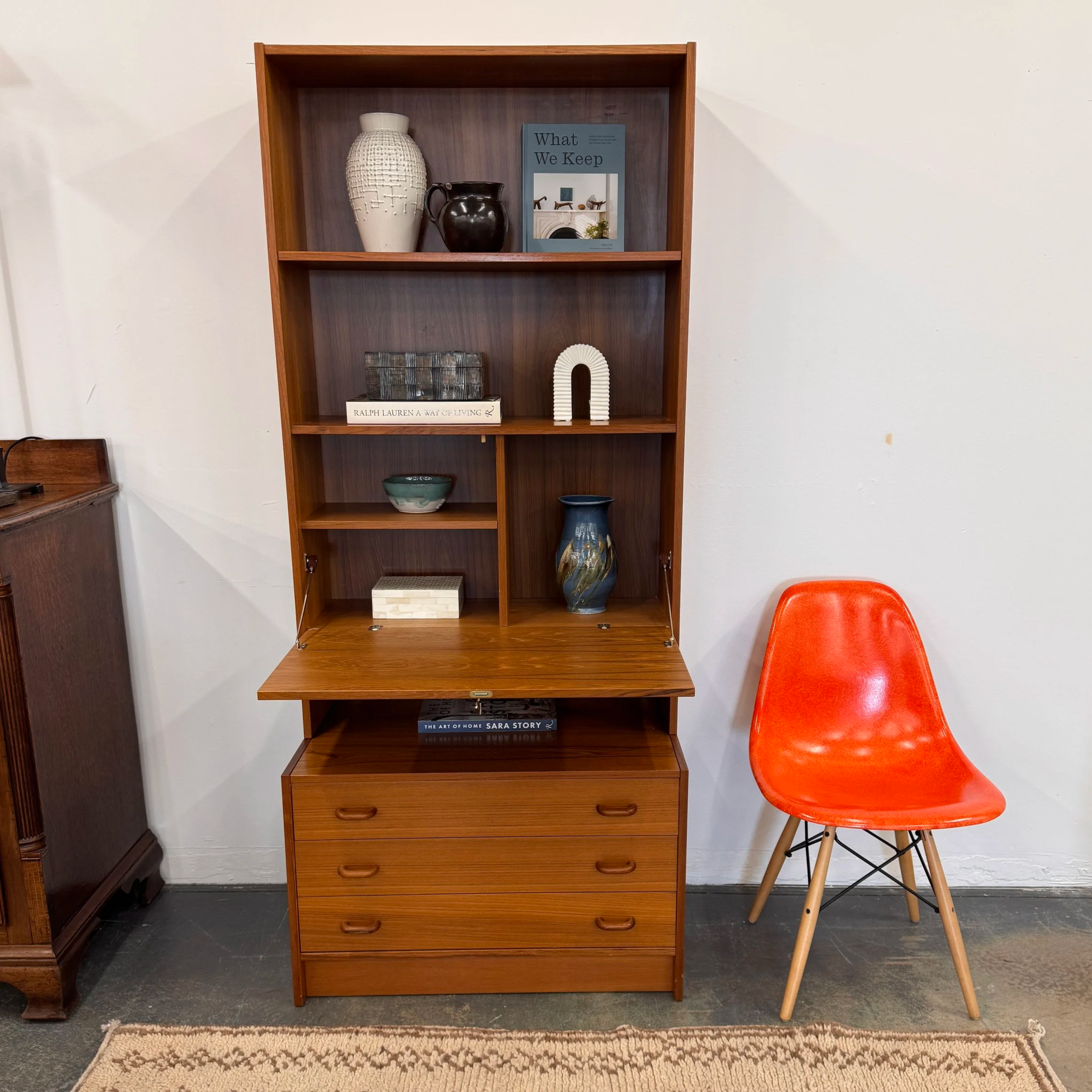 Danish MCM Teak Drop-Down Desk Unit by Domino Mobler