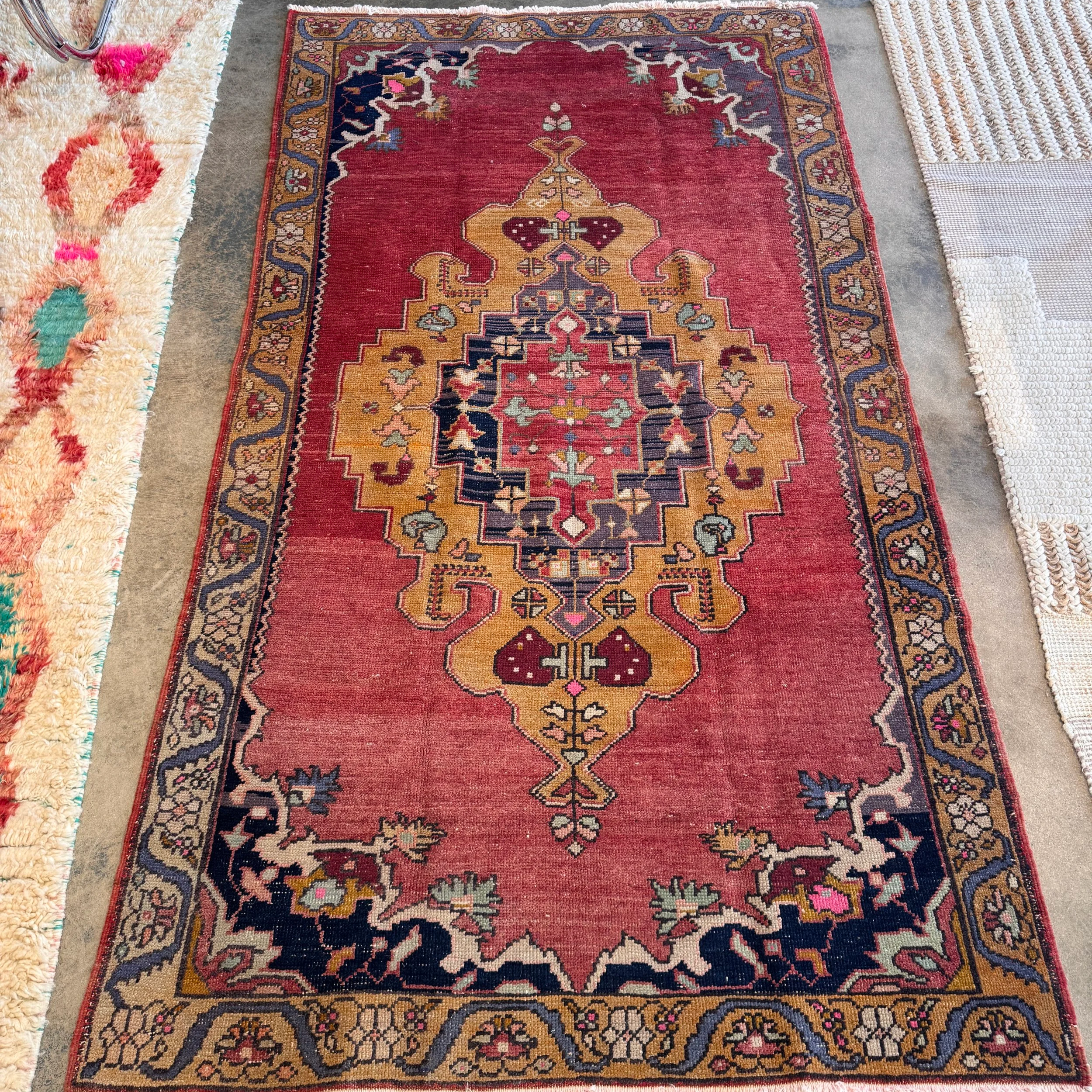 Vintage Turkish Rug red/blue/gold (8' x 4.4')