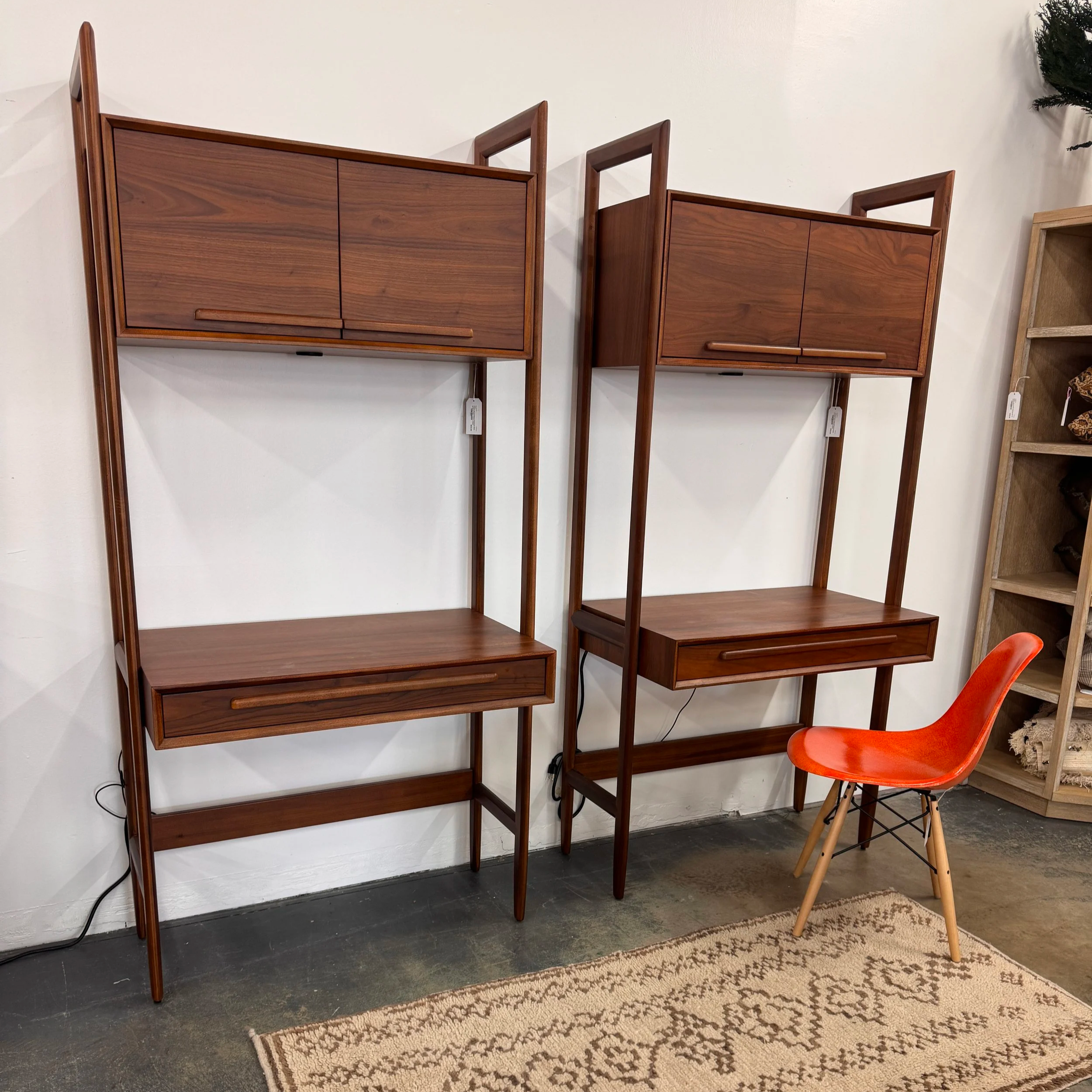 Crate & Barrel Walnut Bookcase Desk w/ Outlet (36W x 20.5D x 75.5H)