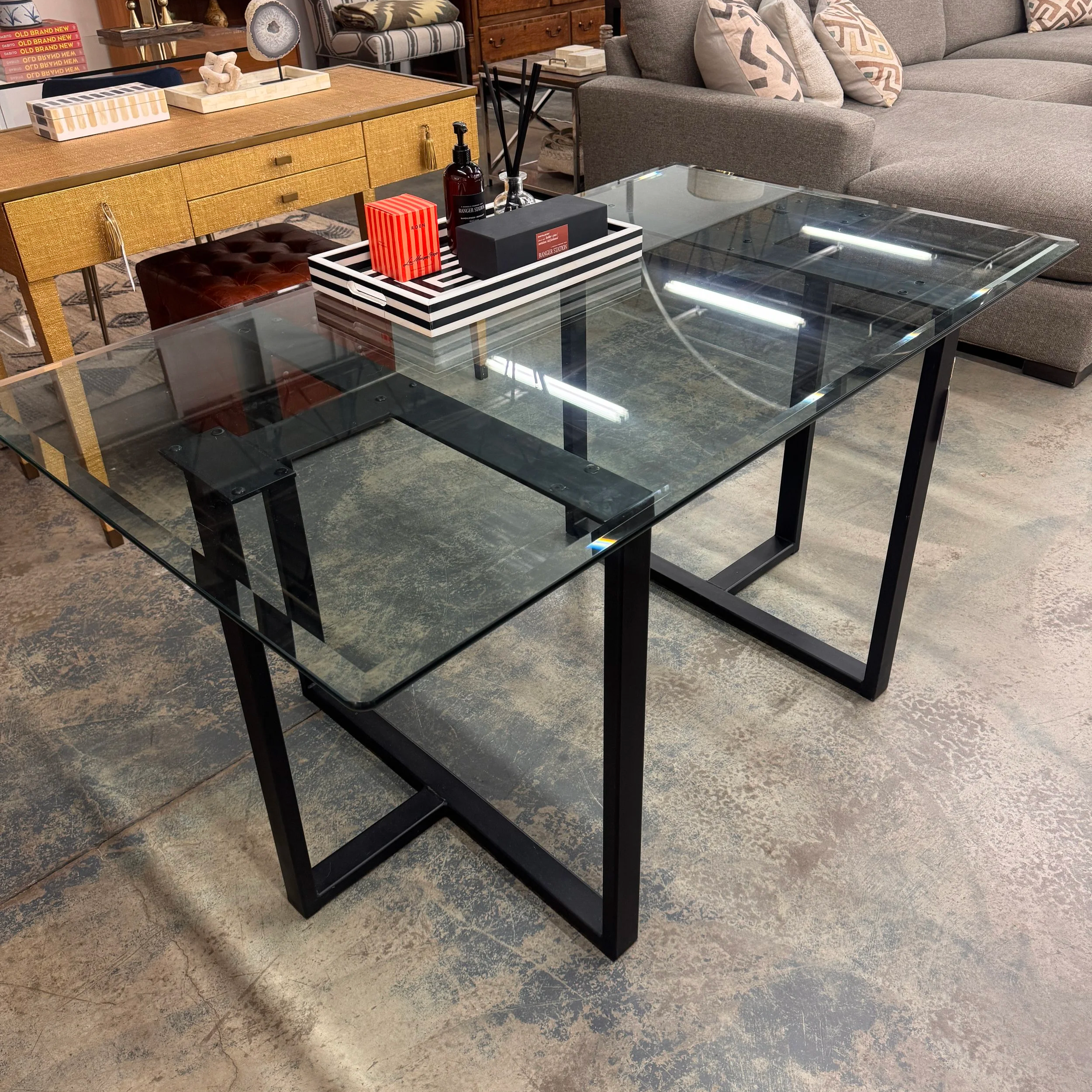 Custom Glass Top + Steel Base Desk (30 x 60)