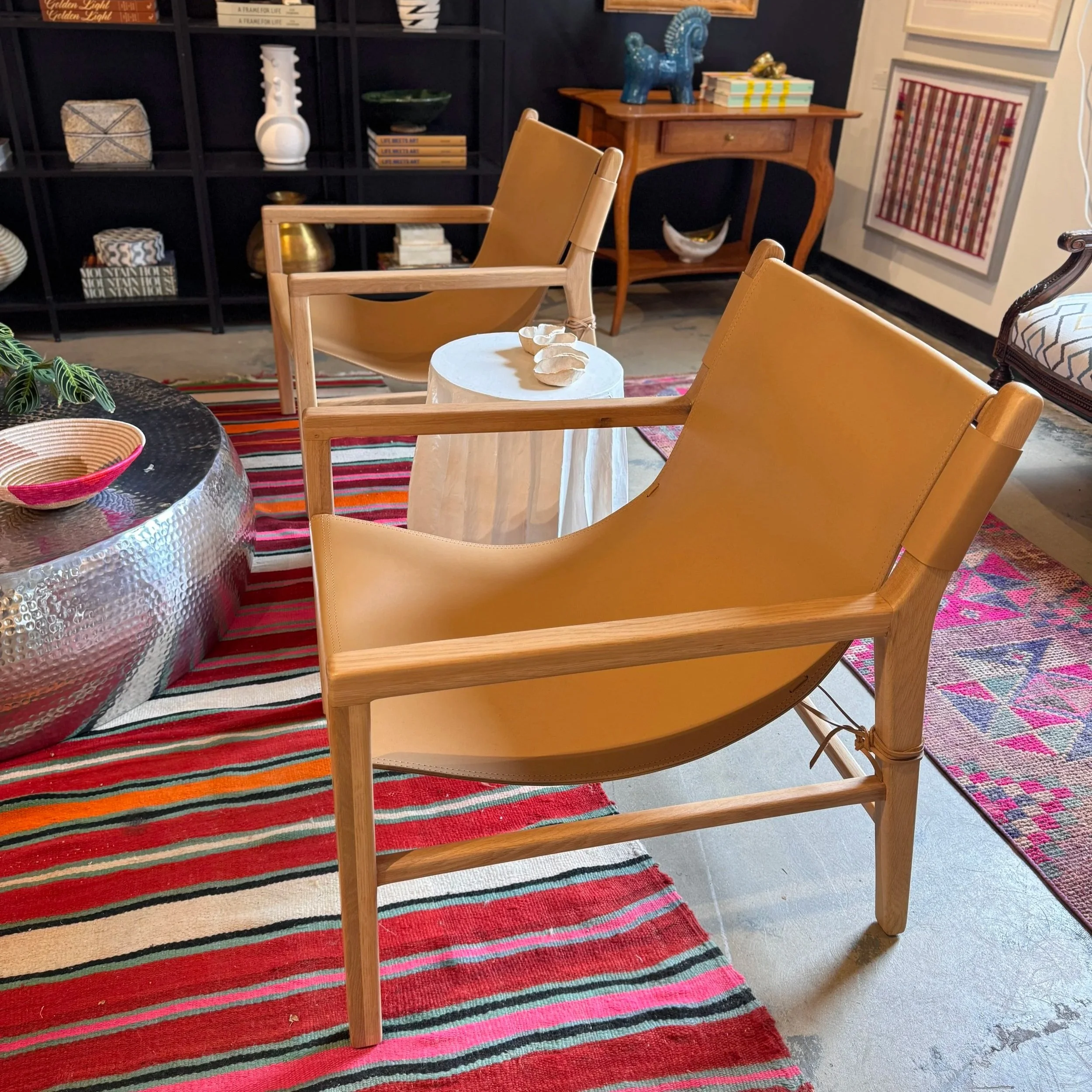 Leather & Oak Sling Chair (26W x 32.5D x 32H)