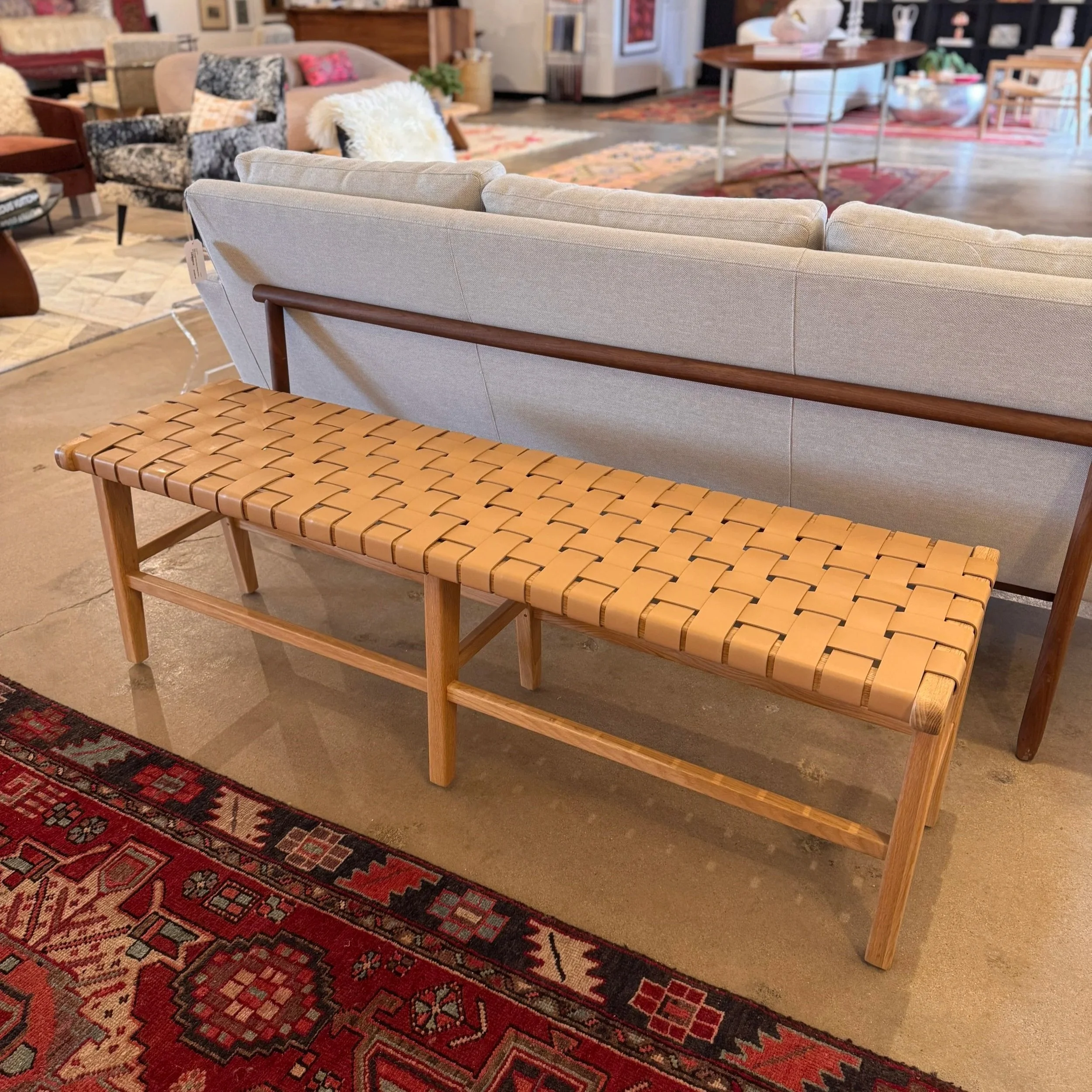 SOLD - Noir White Wash Mahogony Bench - 74W x 15D x 18.5H)