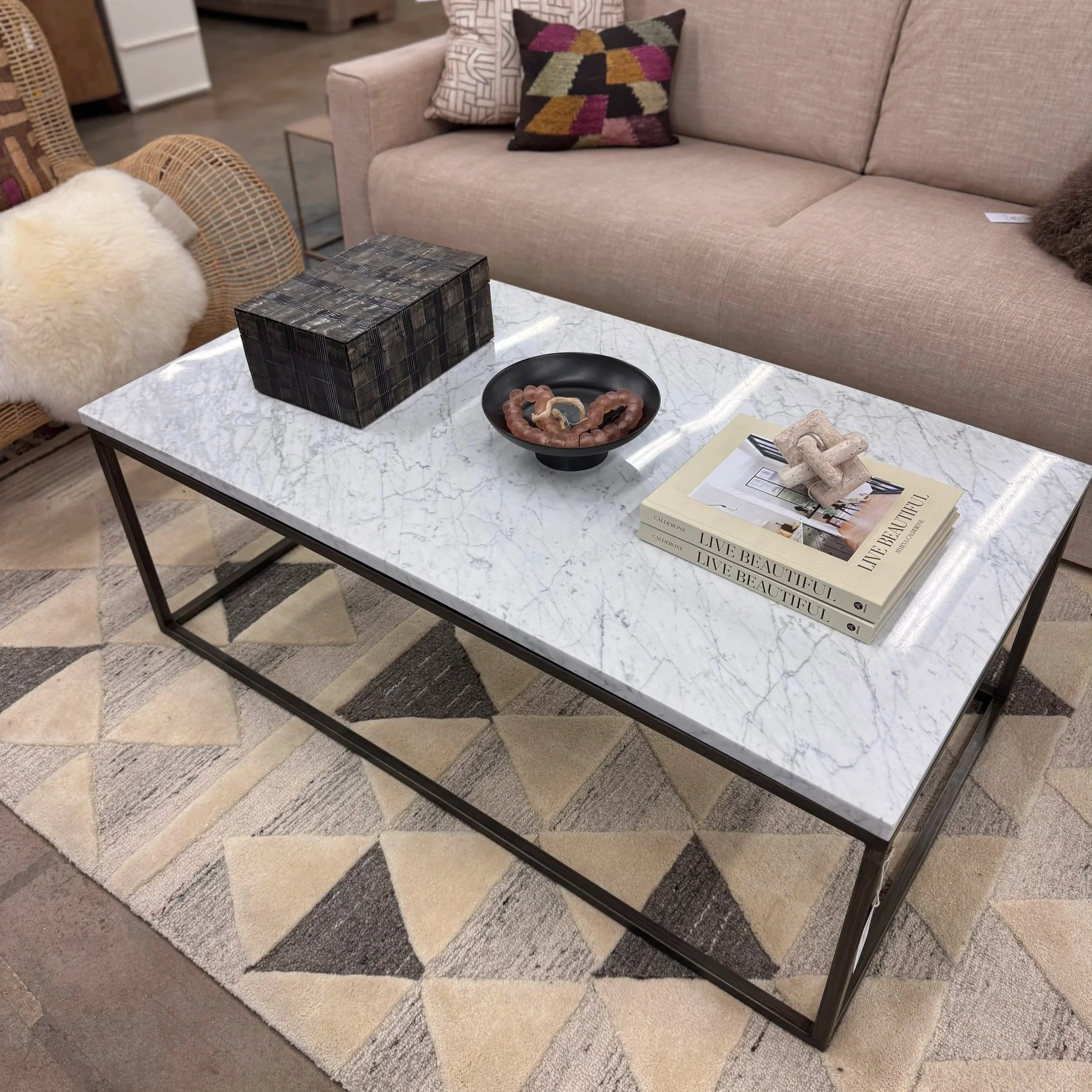 SOLD - Marble Top Coffee Table (48W x 26D x 18H)