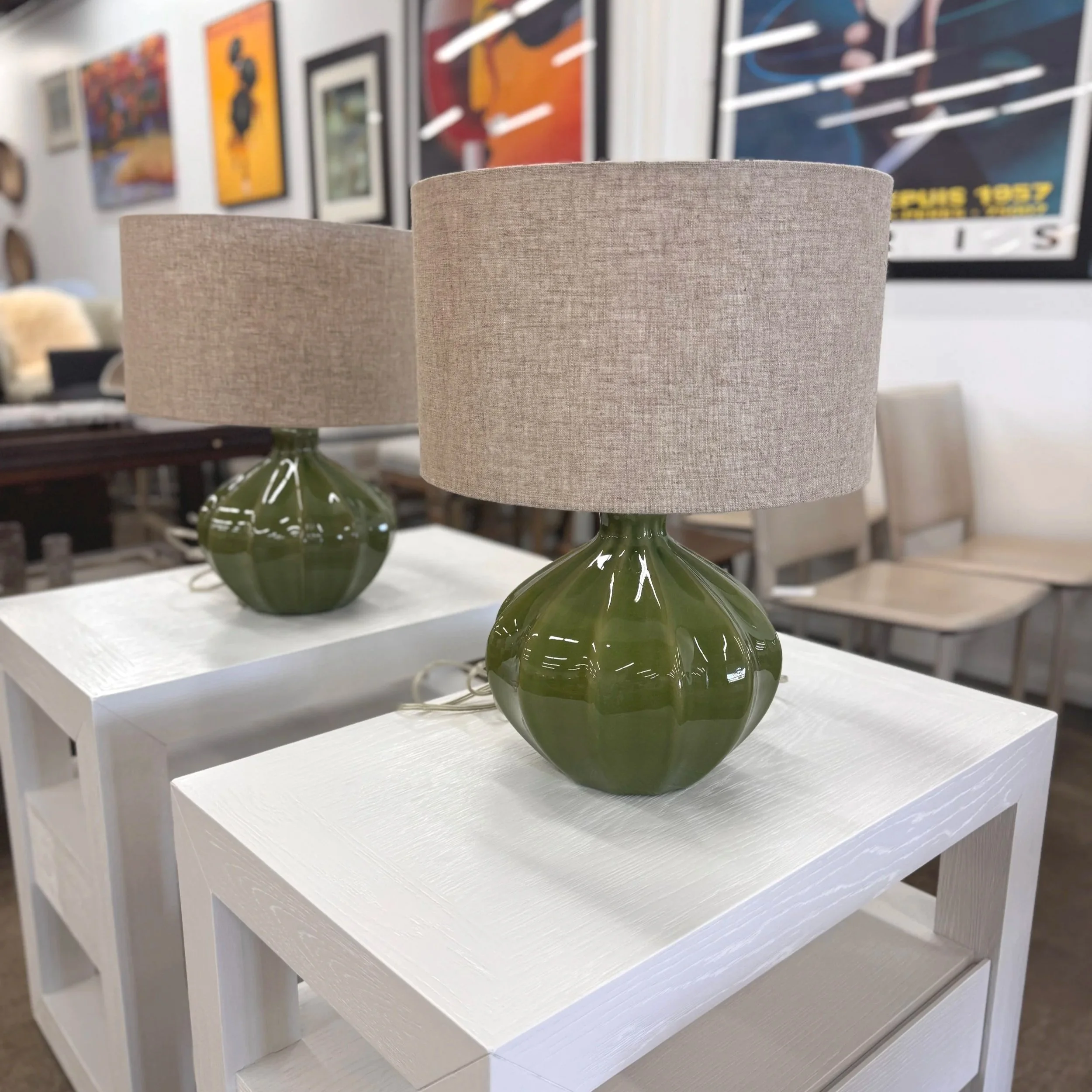 SOLD - Green Ceramic Gourd Lamp (20")