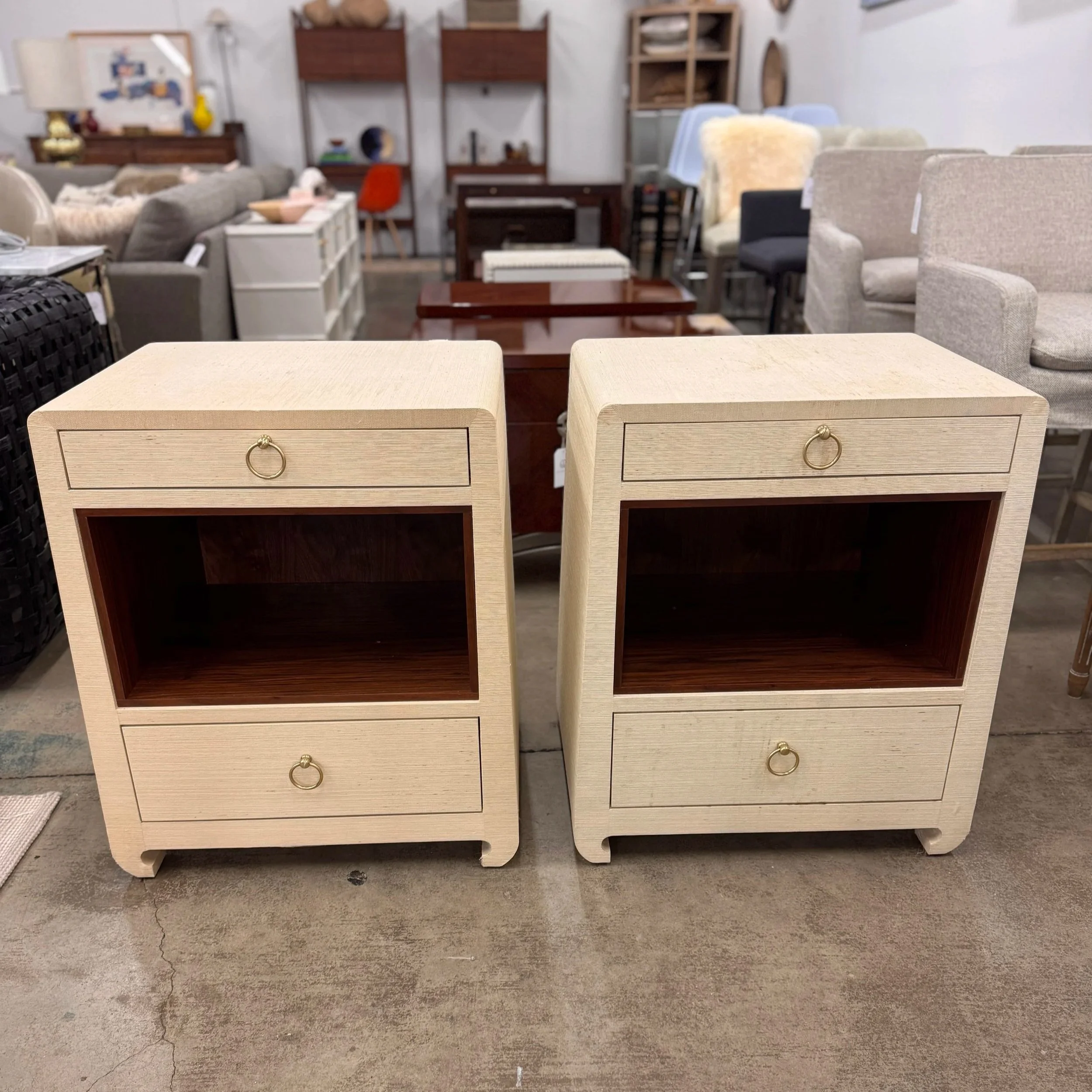 Villa & House Grasscloth Side Table (x2) - 25"W x 18"D x 29.5"H