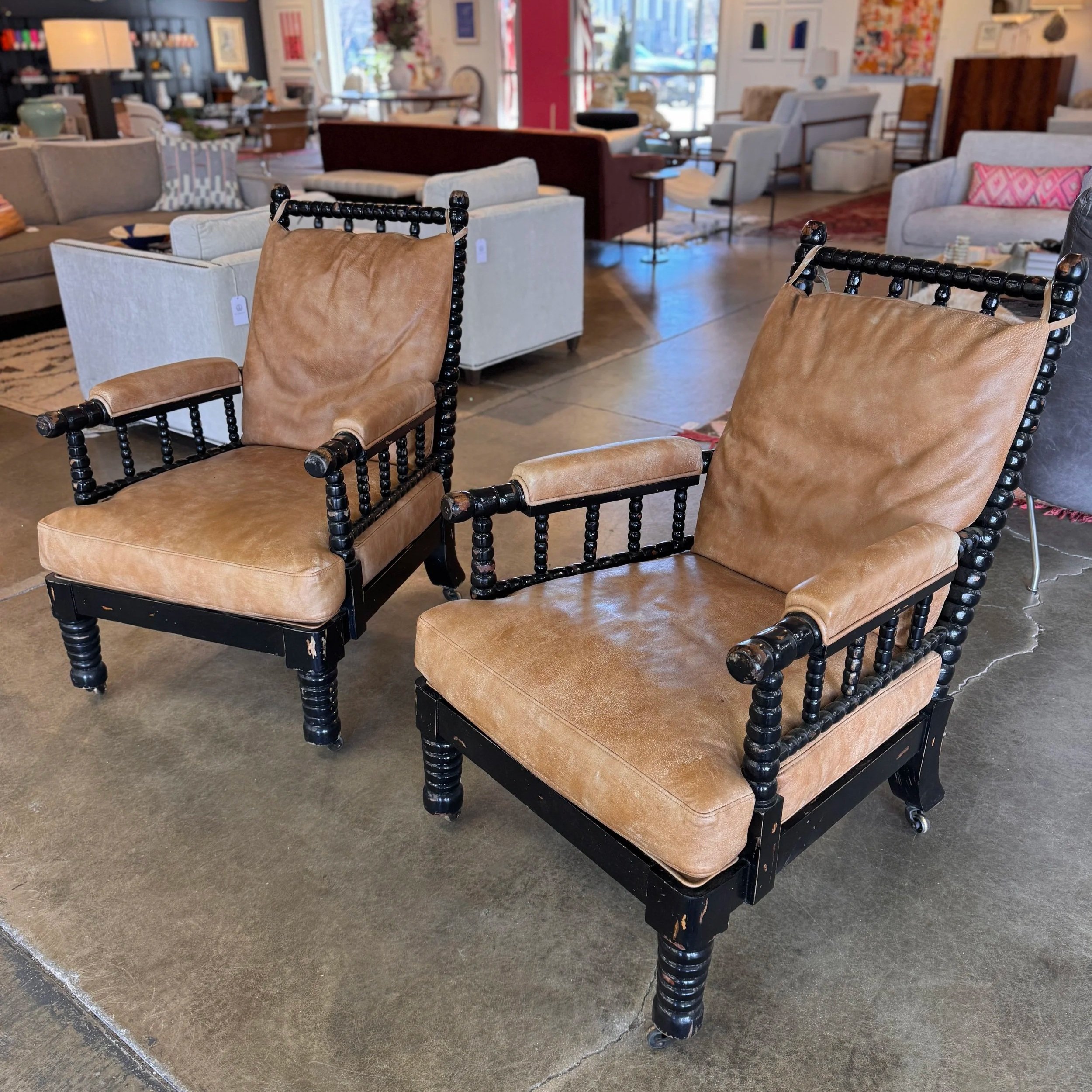 Vintage Leather Bobbin Chair