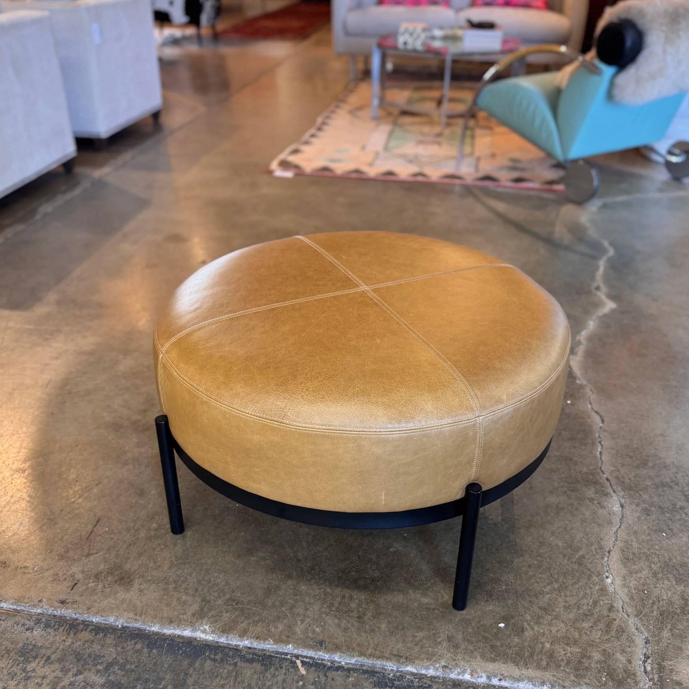 SOLD - Interior Define Leather Ottoman - 39D x 17H