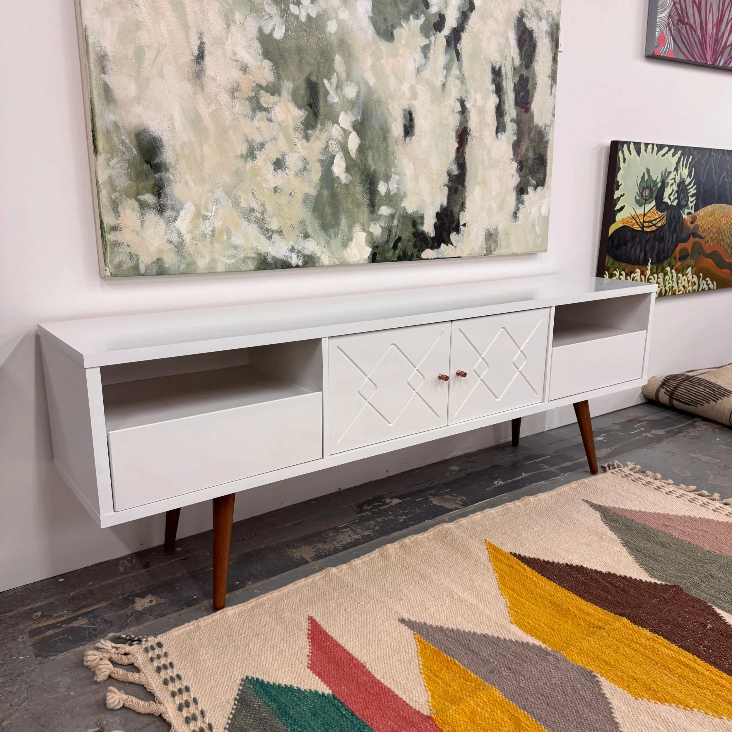 SOLD - White Lacquer Media Stand/Console (71W x 15D x 24H)