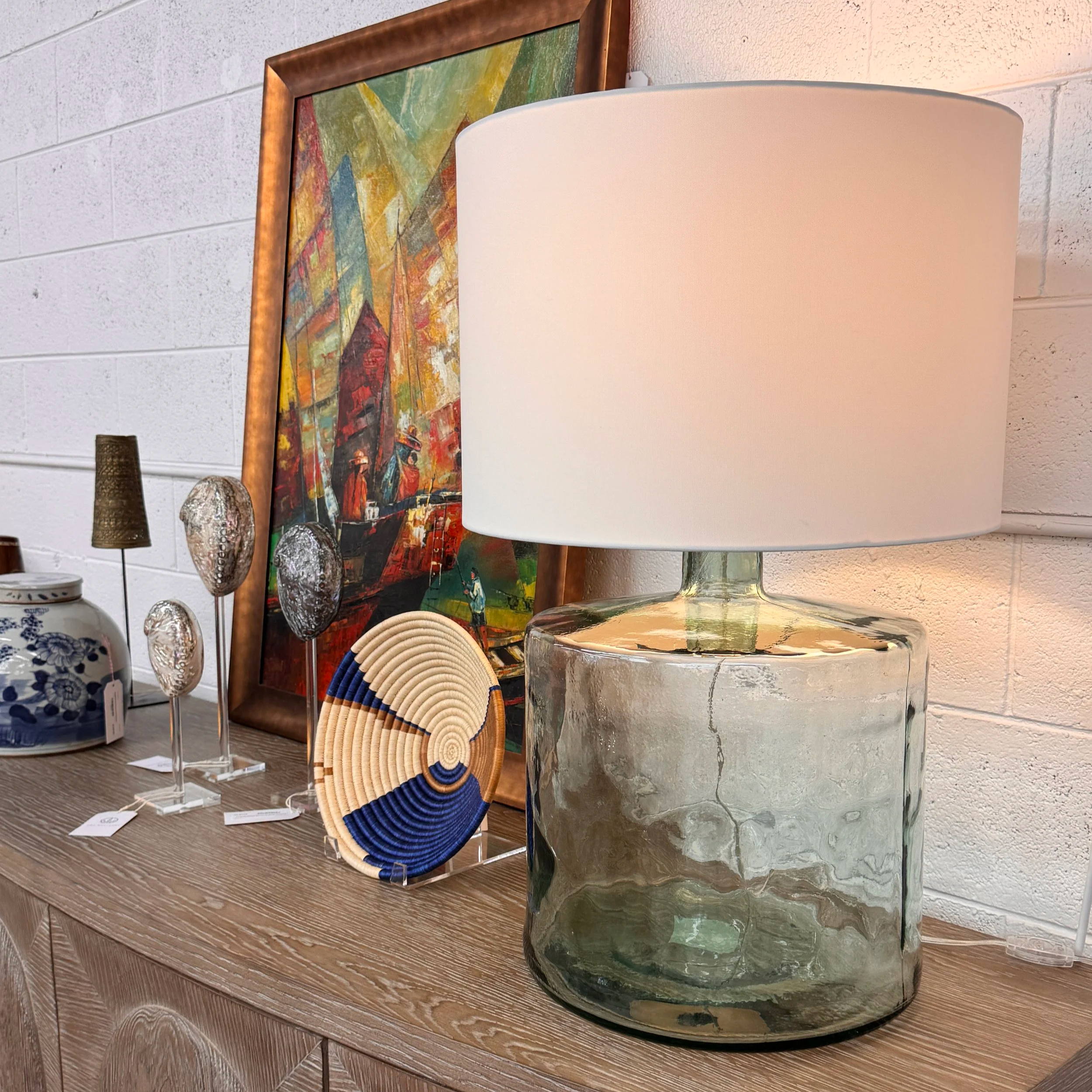 SOLD - PB Glass Lamp (28H x 17.7D)