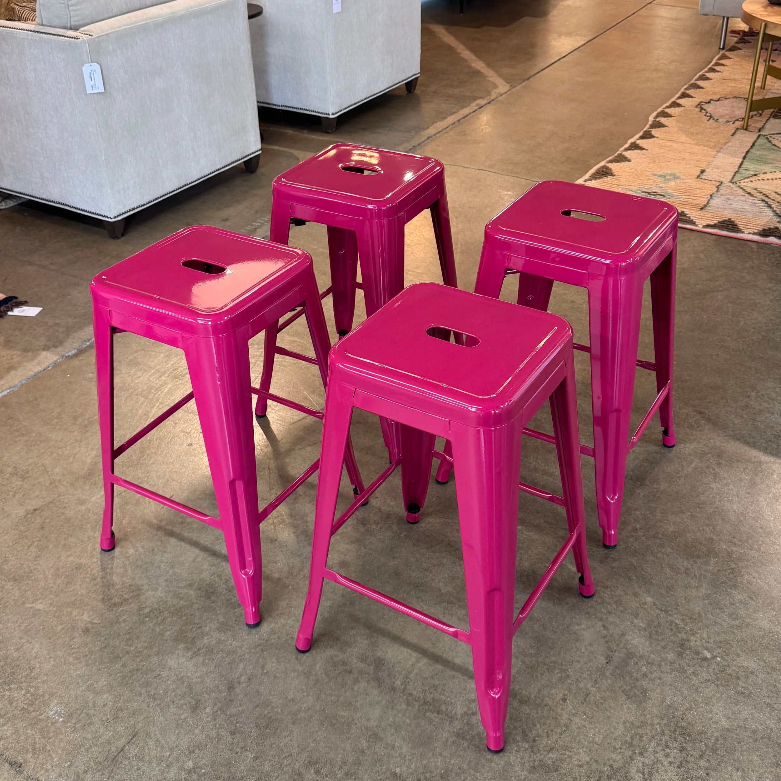 SOLD - Fuchsia Metal Counter Stool (x4)