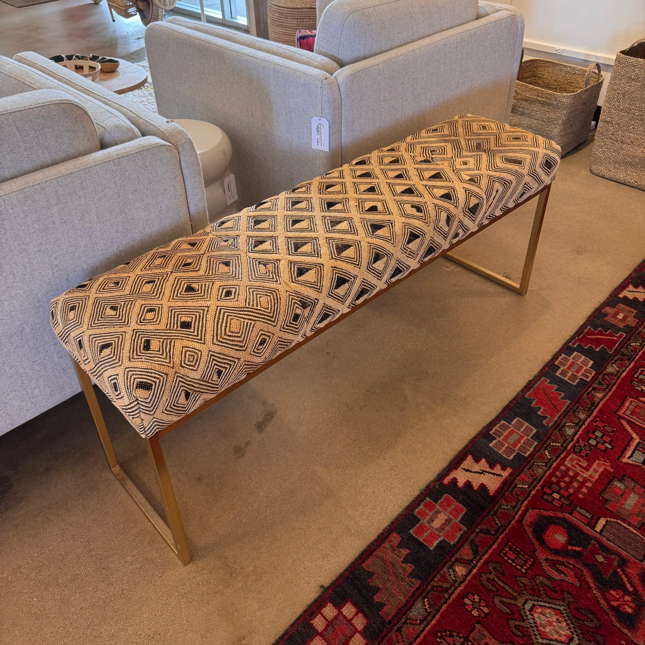 Handmade African Kuba Cloth Bench - 48W x 12D x 19H