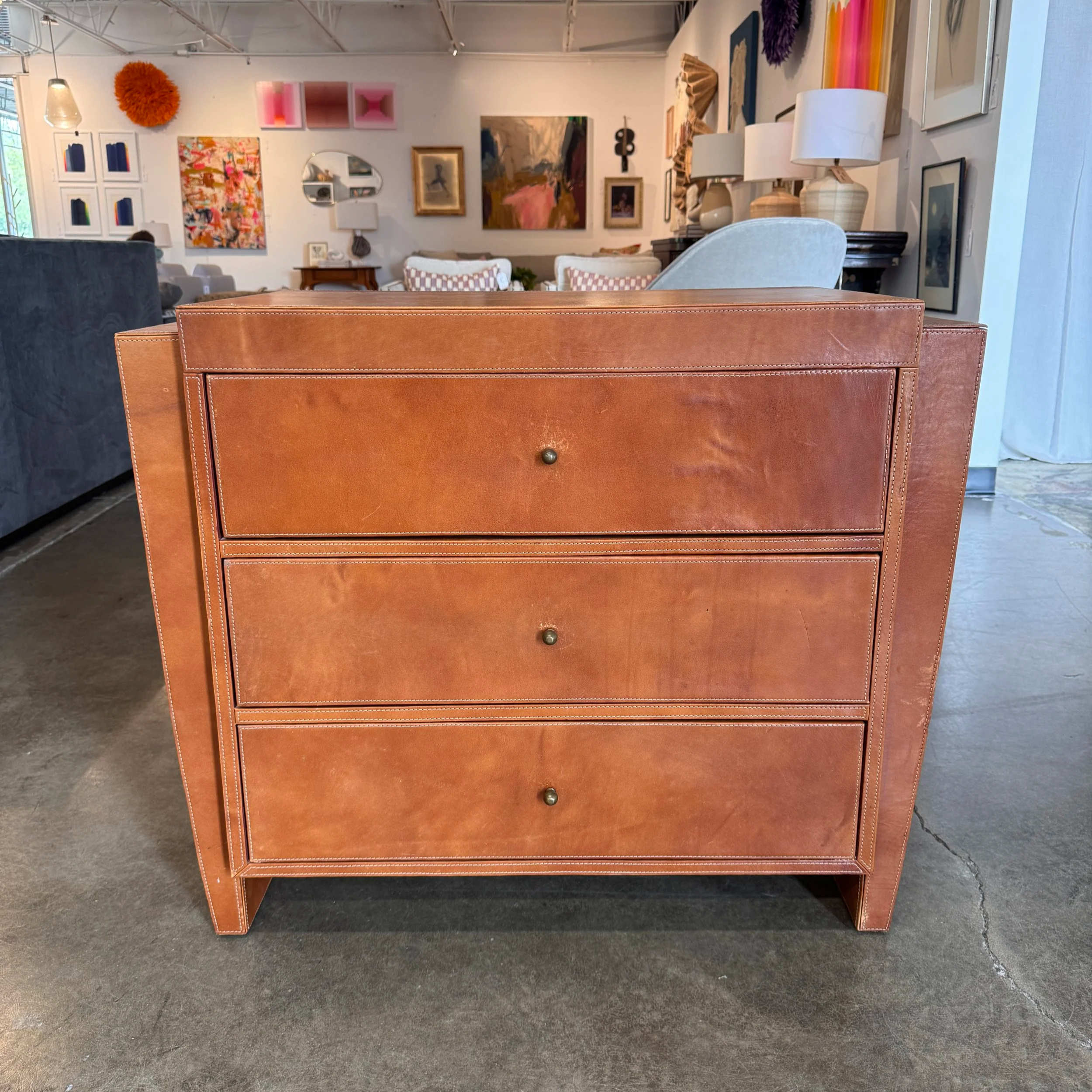 SOLD - Vintage Leather Dresser (37W x 18D x 30H)