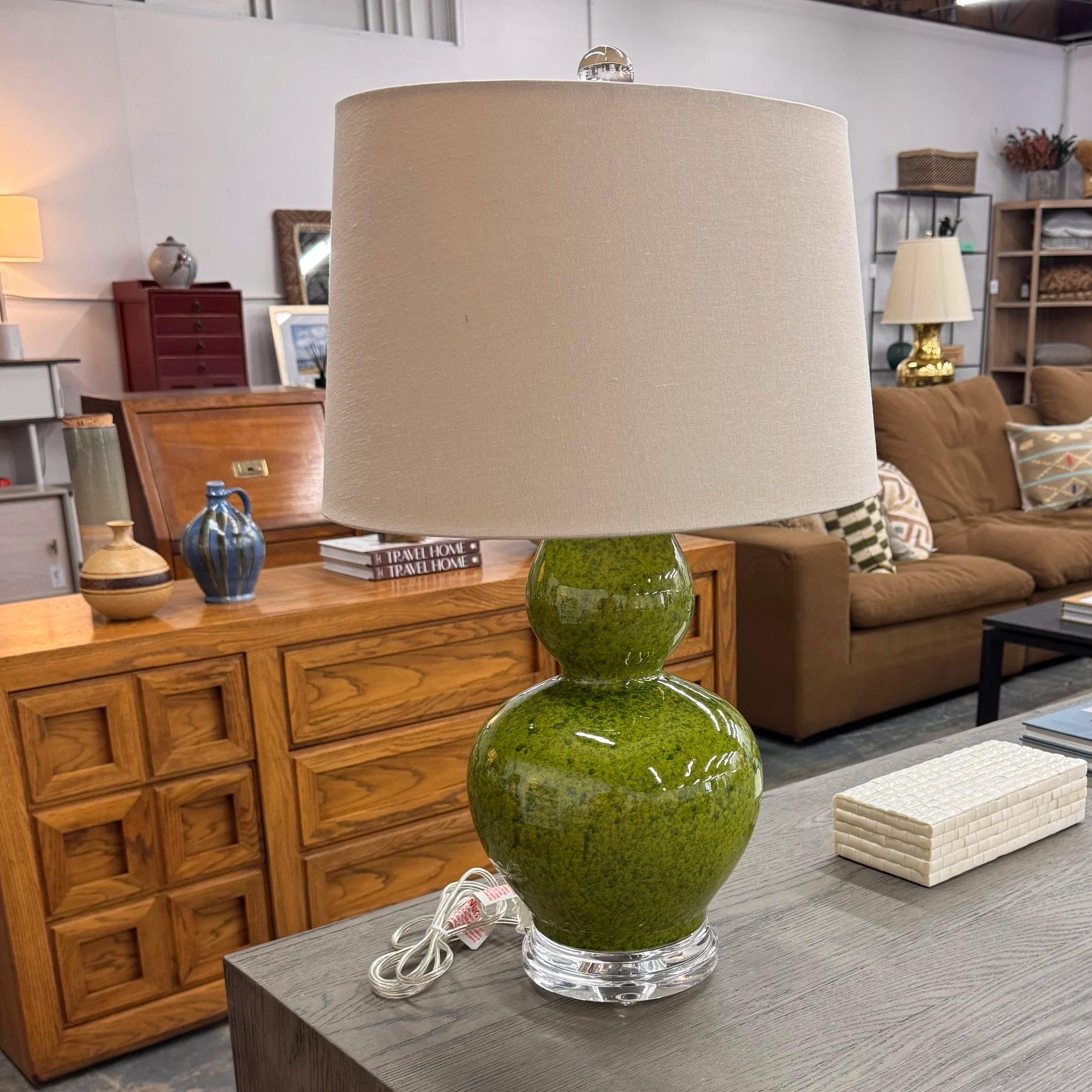 SOLD - Green Gourd Lamp