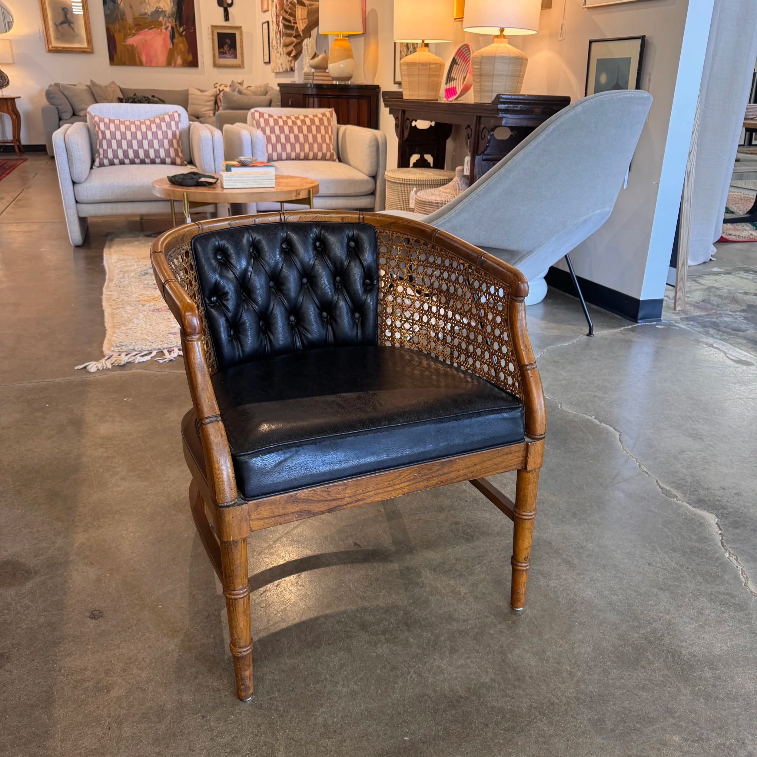SOLD - Vintage MCM Barrel Back Cane Chair