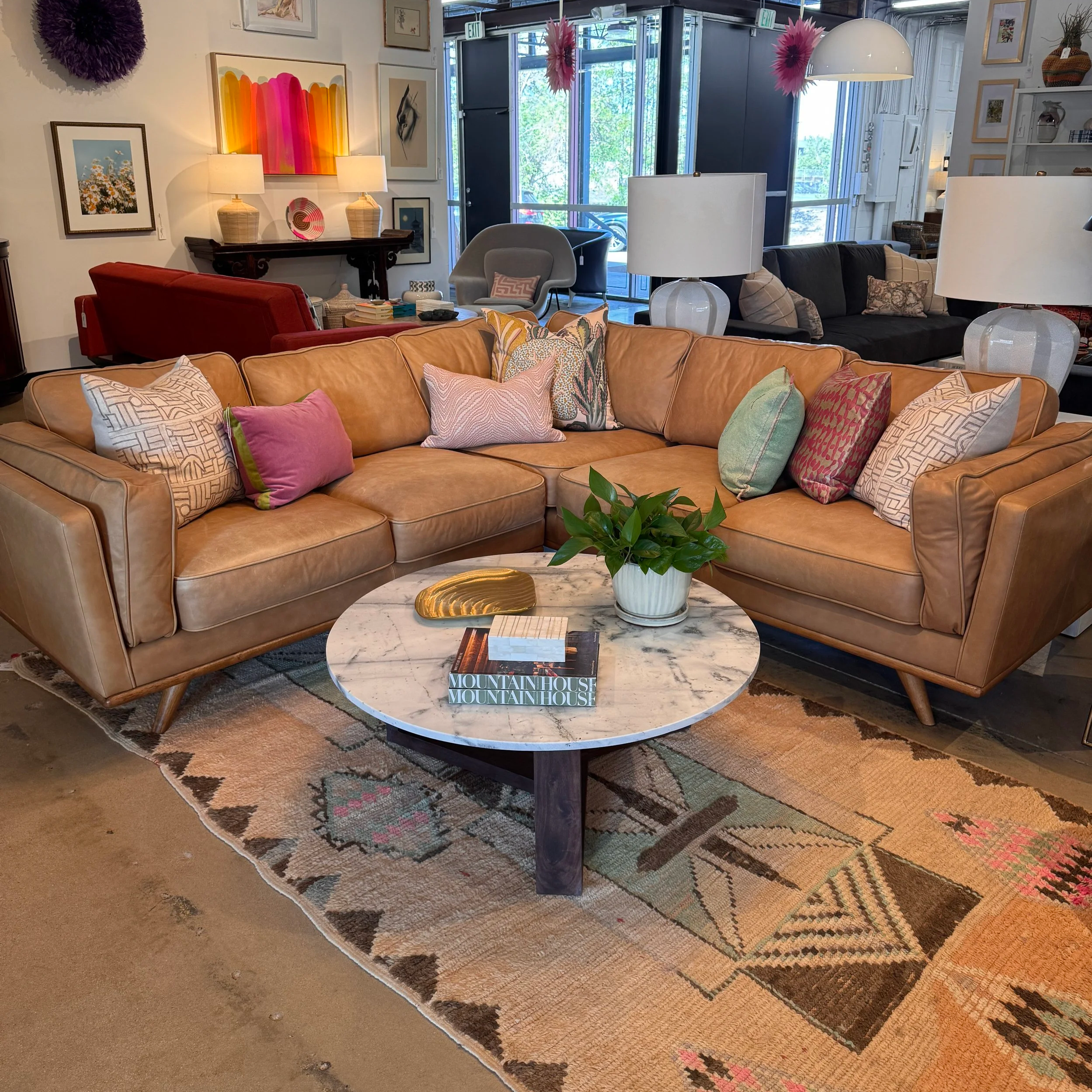 SOLD - Article Leather MCM Sectional Sofa (93W x 36D x 32H)
