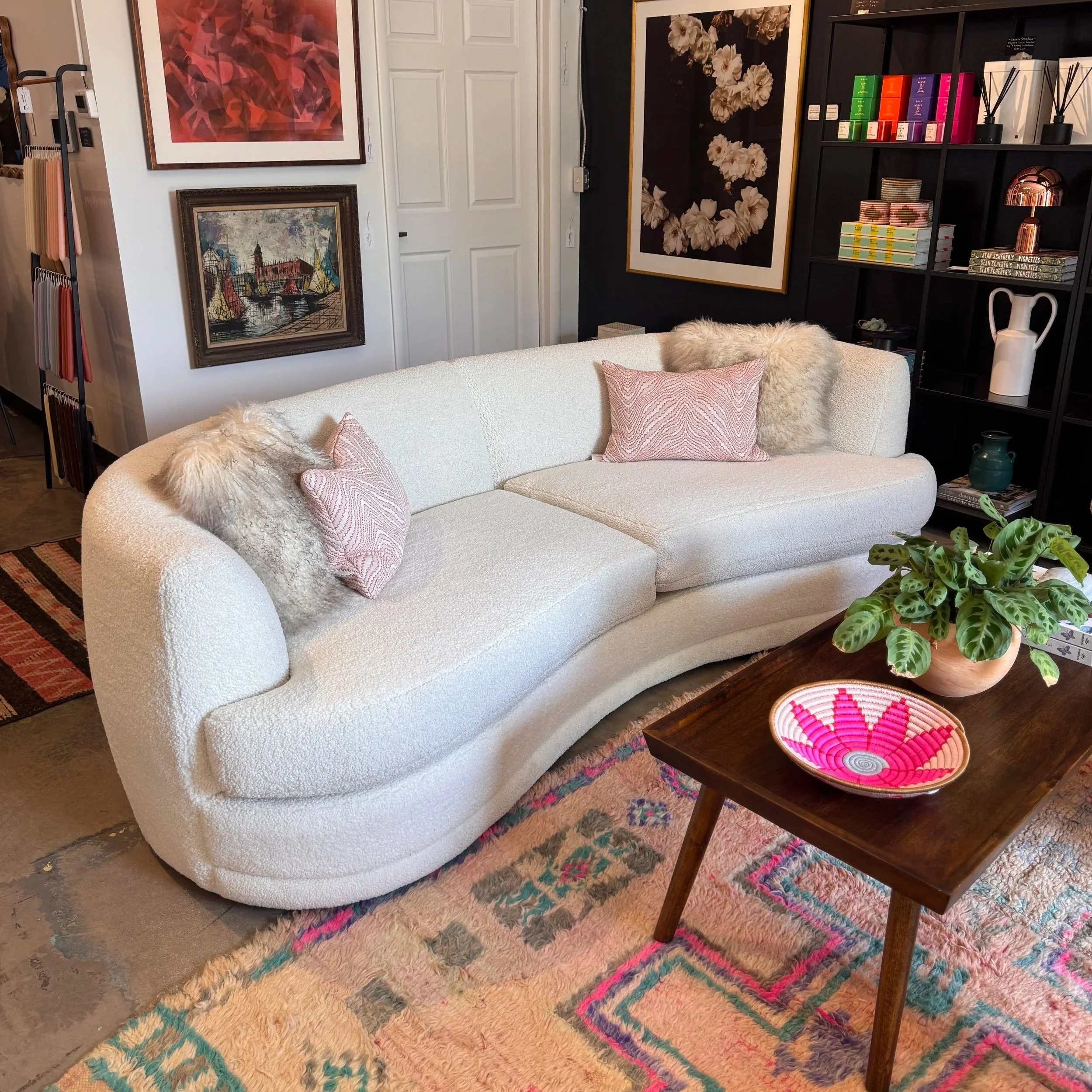Ivory Boucle Curved Sofa (96"W x 36D x 31H)