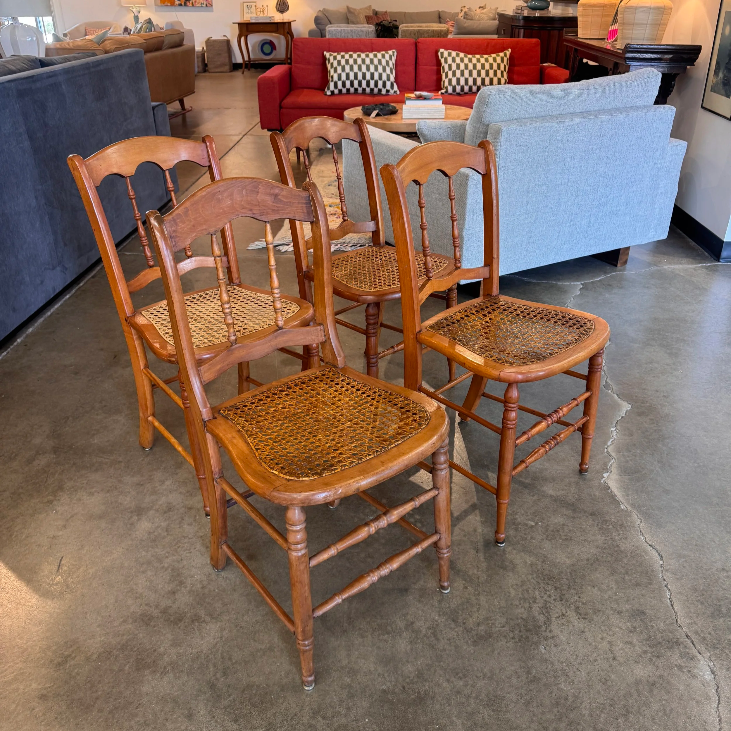 Antique Cane Seat Spindle Chair (x4)