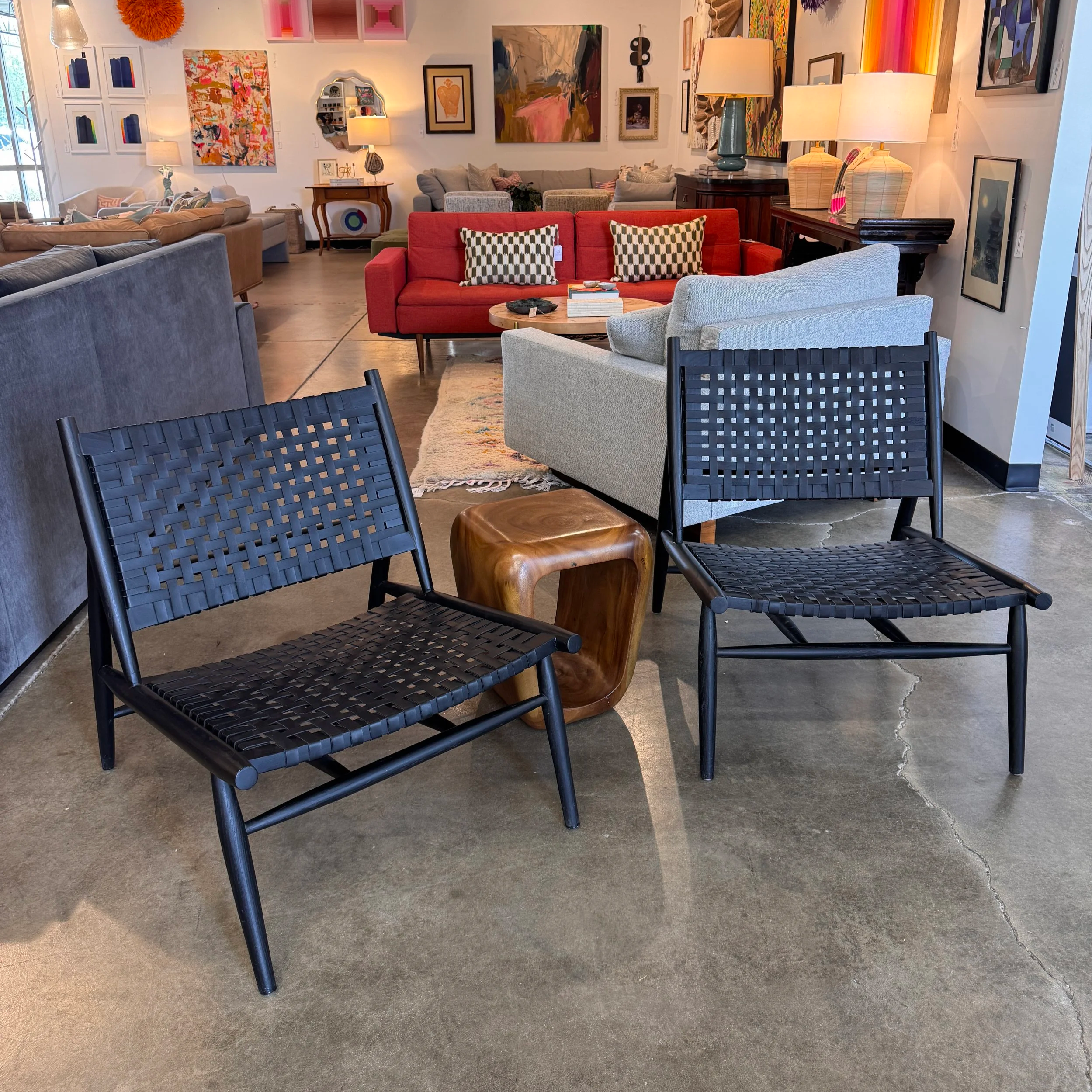 Leather Woven Accent Chair (x2) - 25W x 31D x 37H