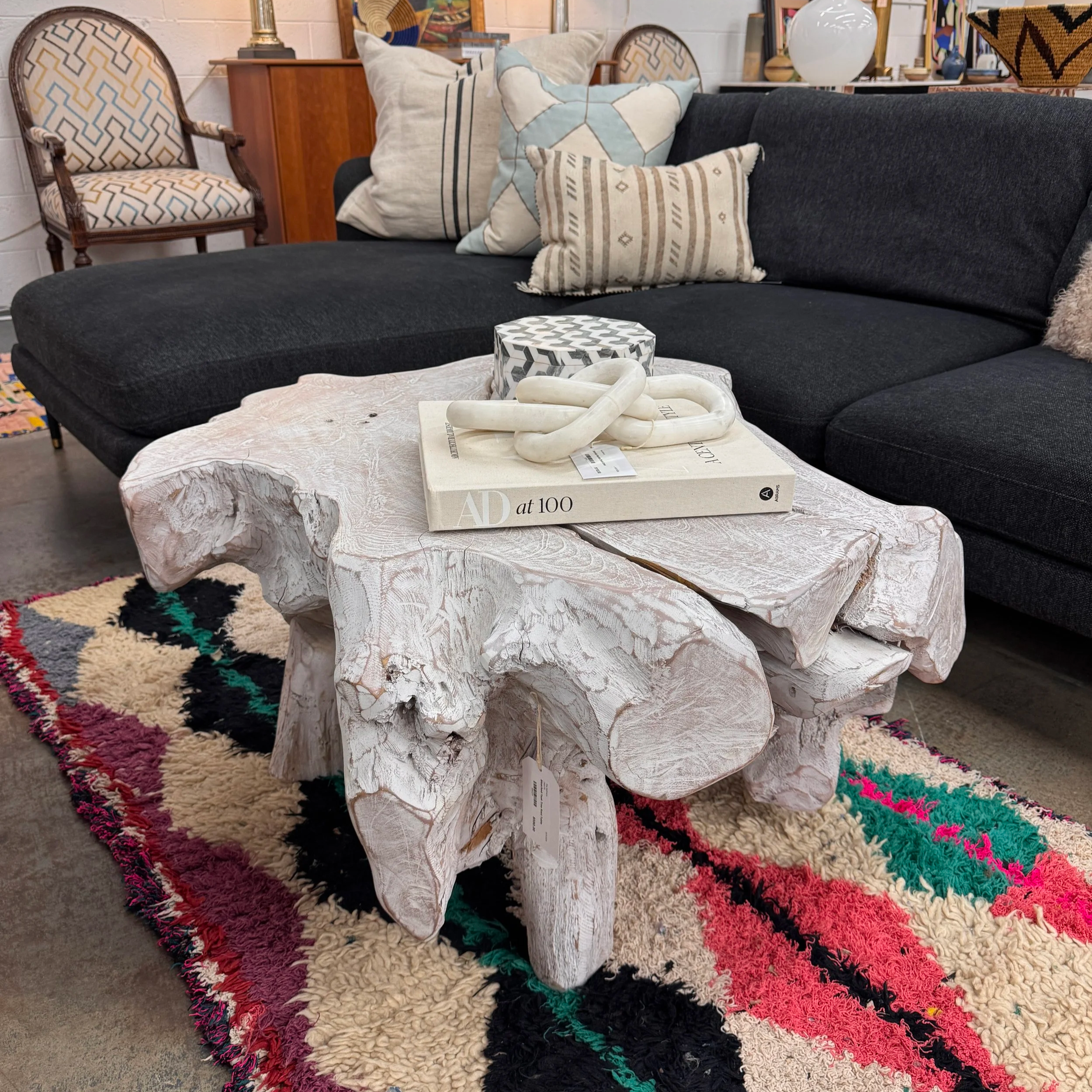 Bleached Teak Tree Root Table - 33 x 33 x 18H