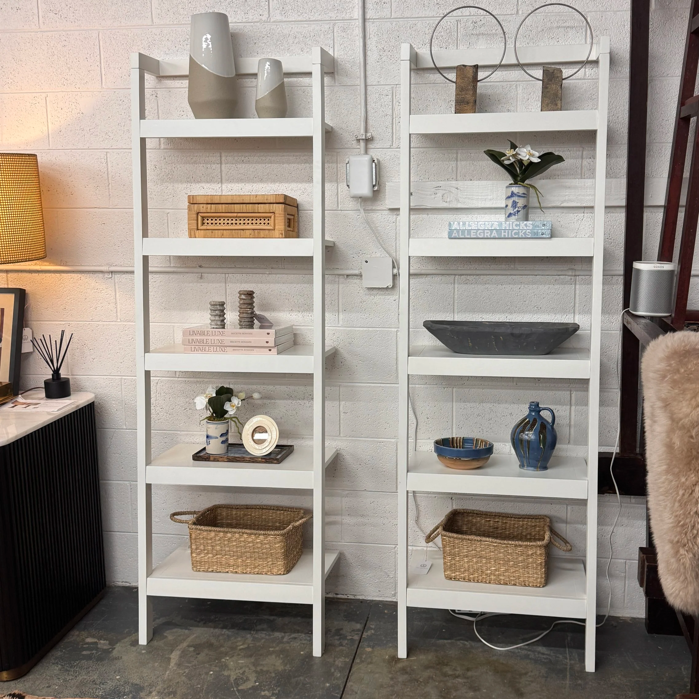 SOLD - Crate & Barrel Leaning Bookcase (24.5W x 14.5D x 76H)