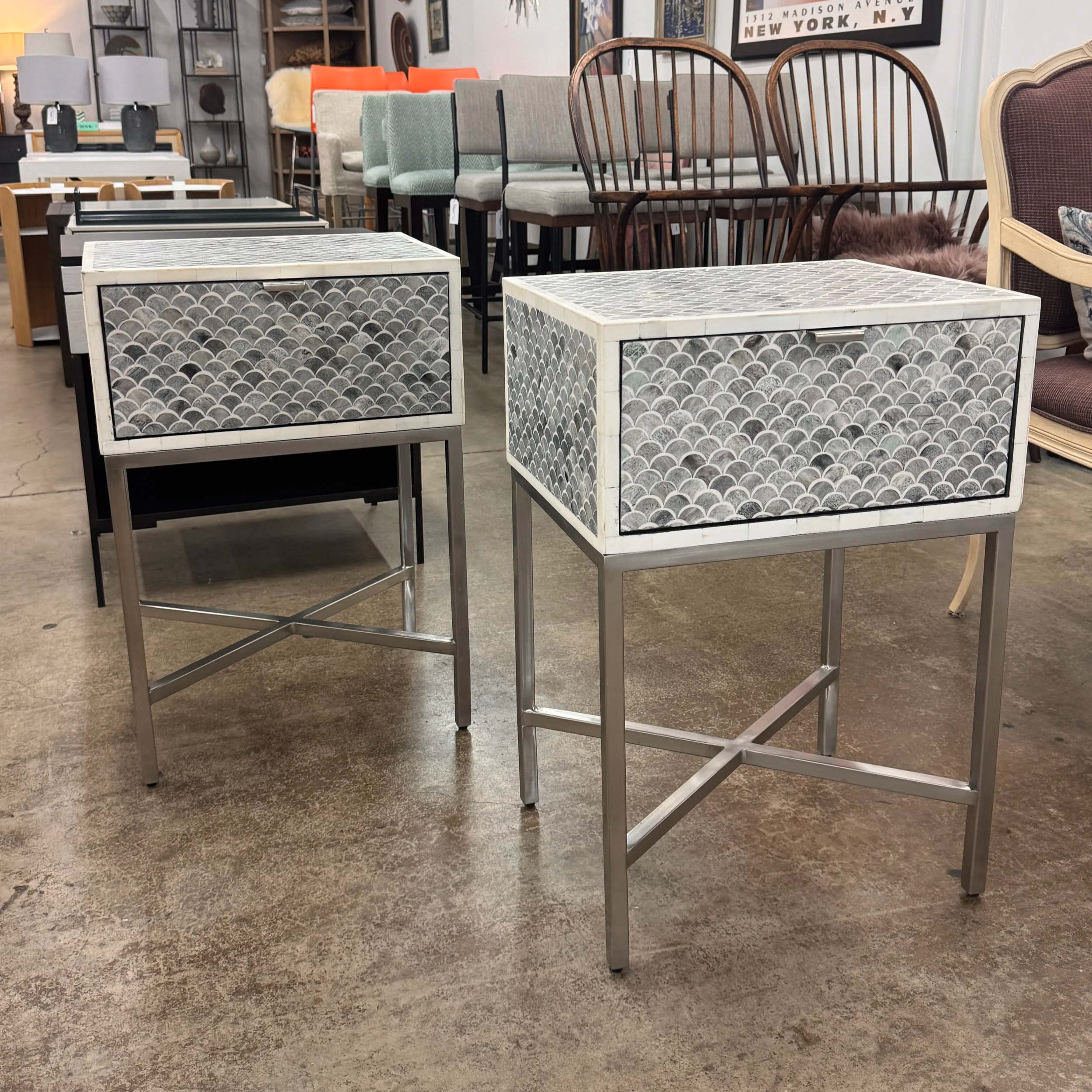Crate & Barrel Scallop Bone Inlay Nightstand ( 1 left)  - 18W x 14D x 27H