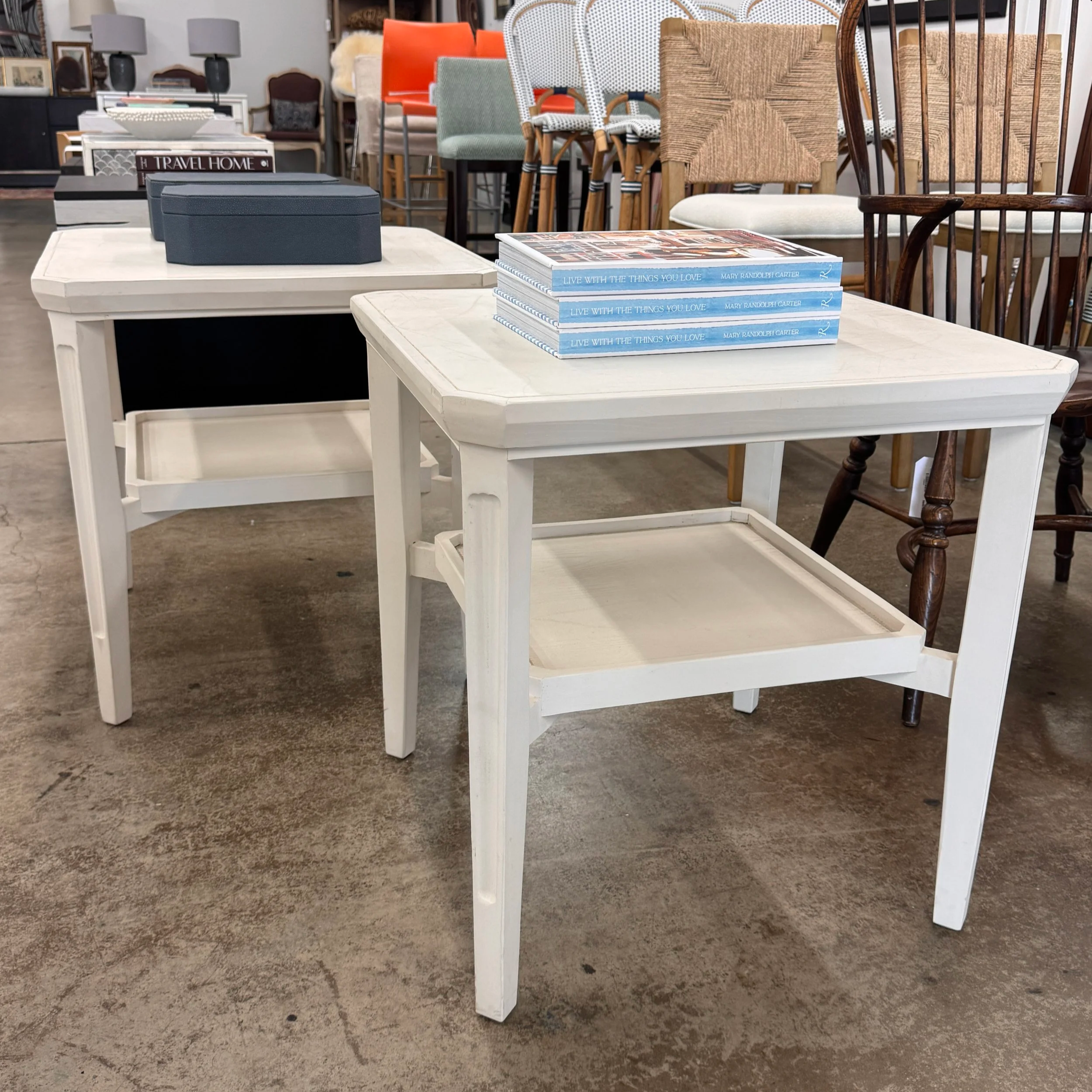 2-Tier White Side Table