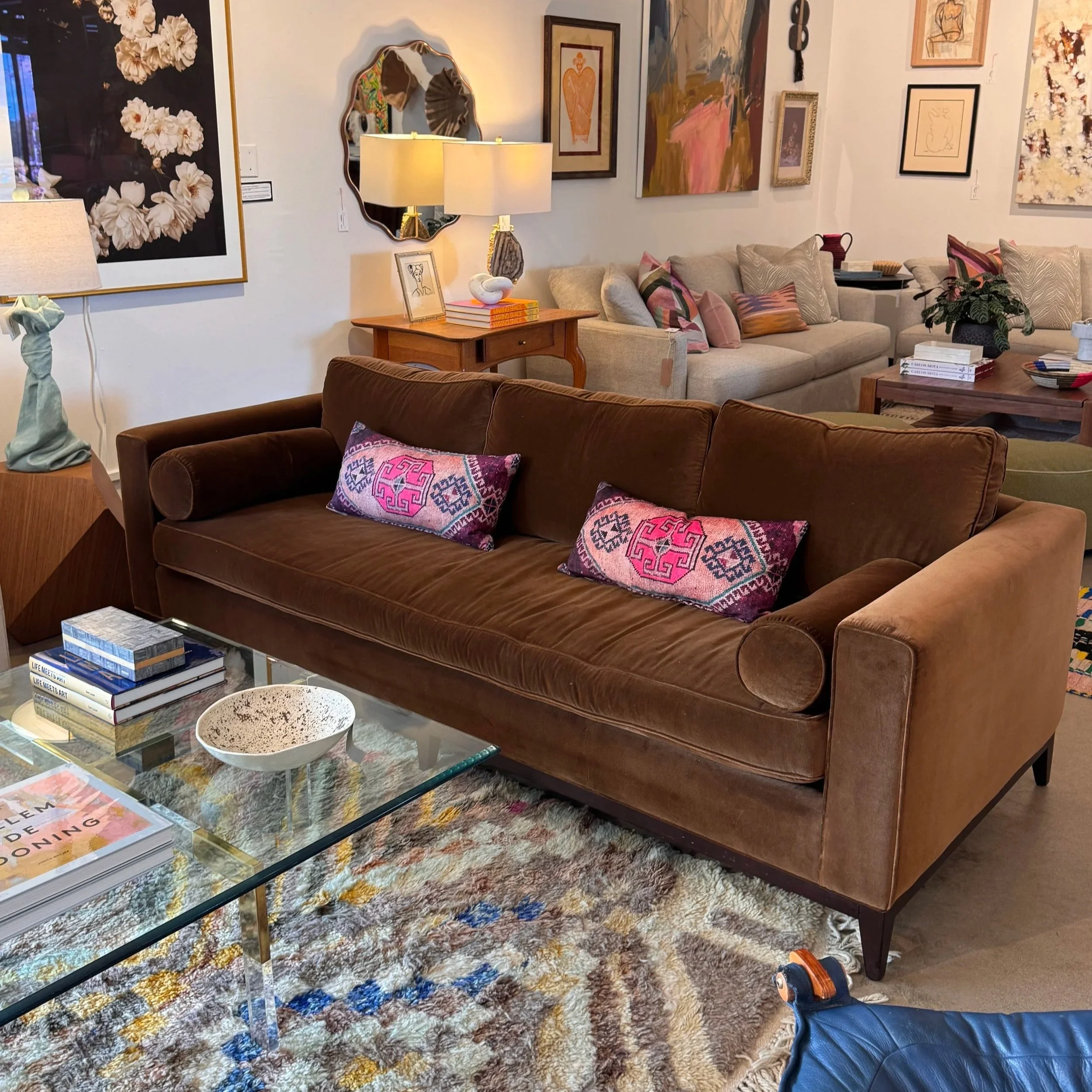 A. Rudin Custom Velvet Tuxedo Sofa -92W x 37.5D