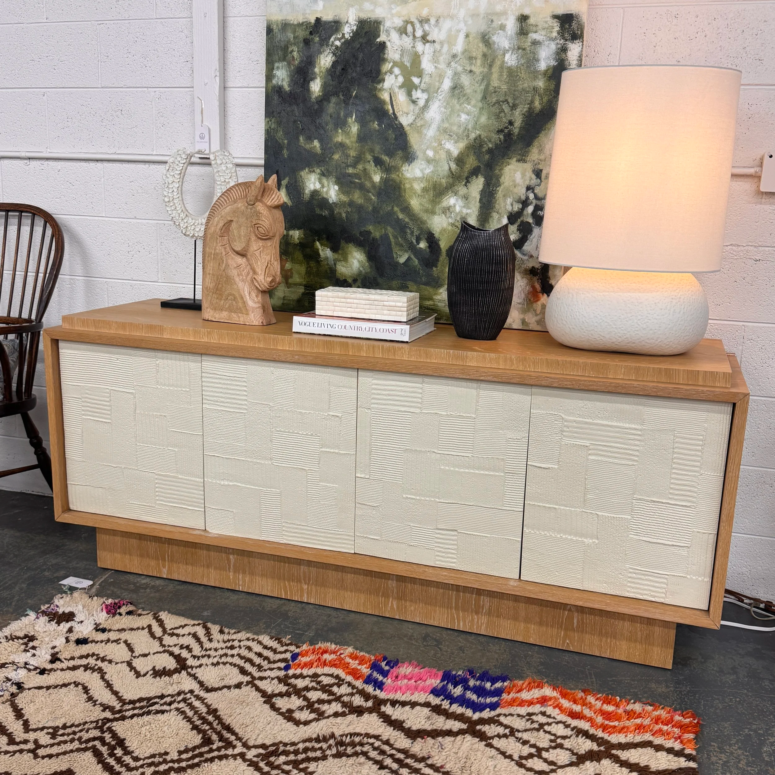 SOLD - Crate & Barrel Cerused Oak Credenza - 72W x 20D x 30H