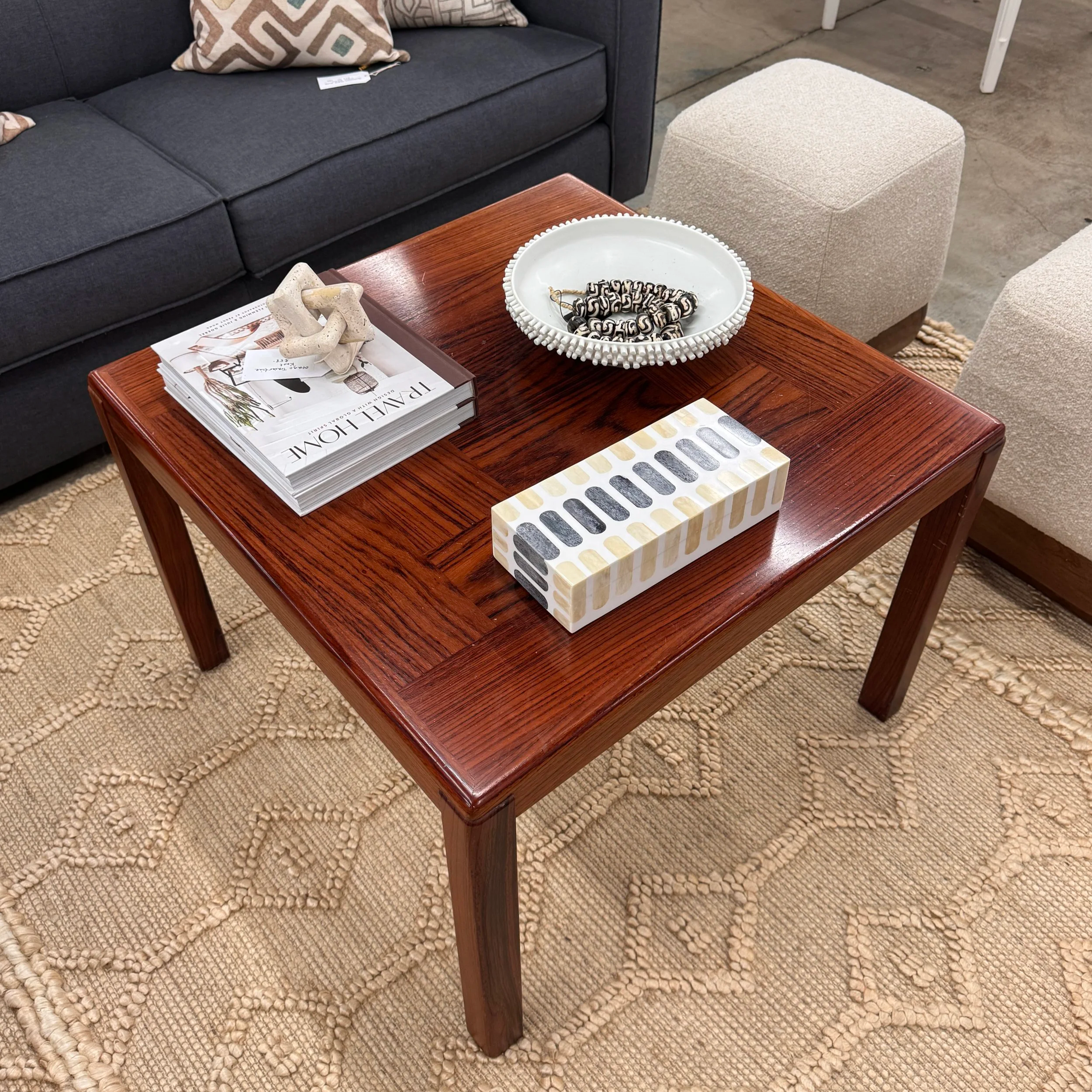 SOLD - MCM Danish Rosewood Vejle Stole Coffee/Side Table (27.5D x 20H)