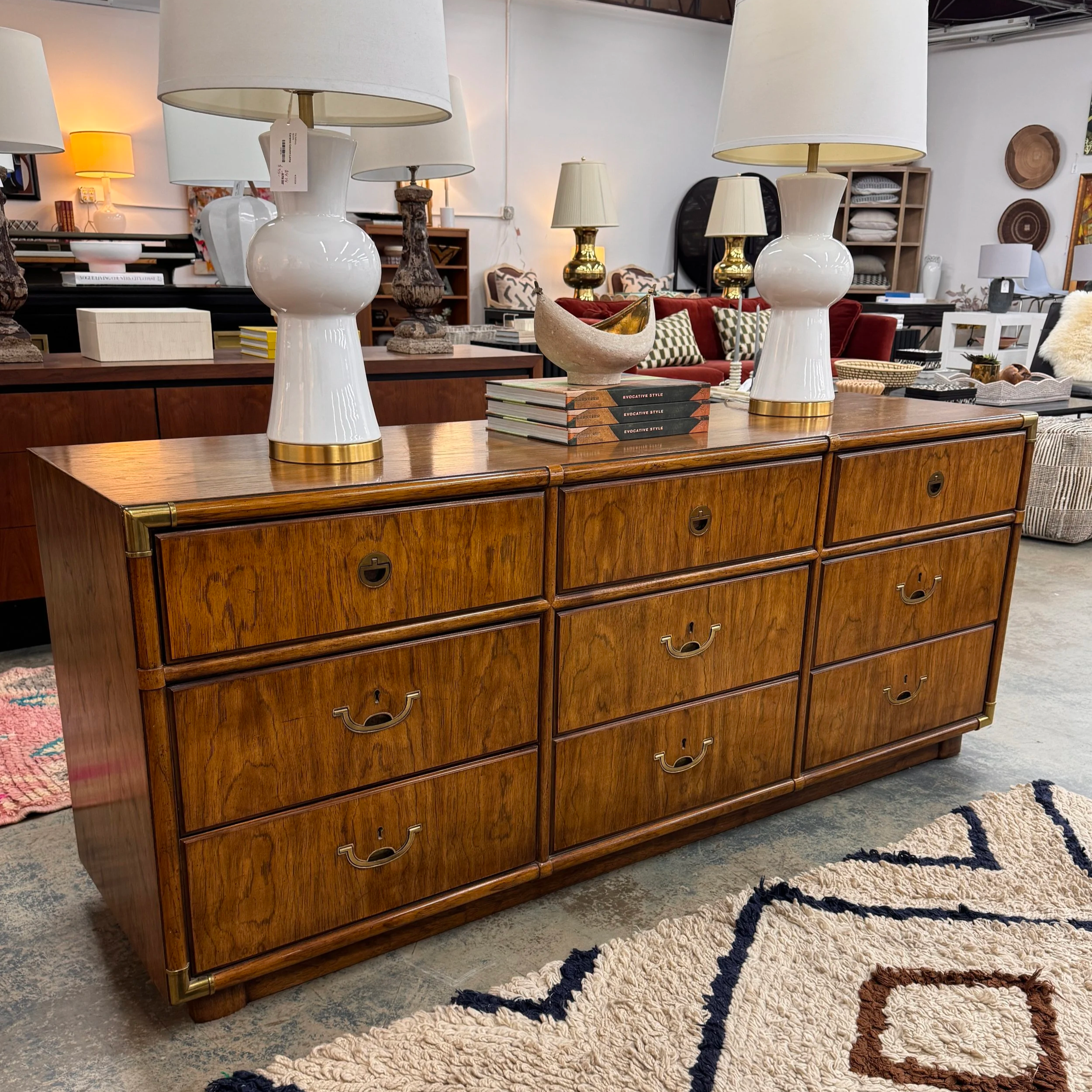 Vintage Drexel Campaign Dresser (70.5W x 19.5D x 29.5H)
